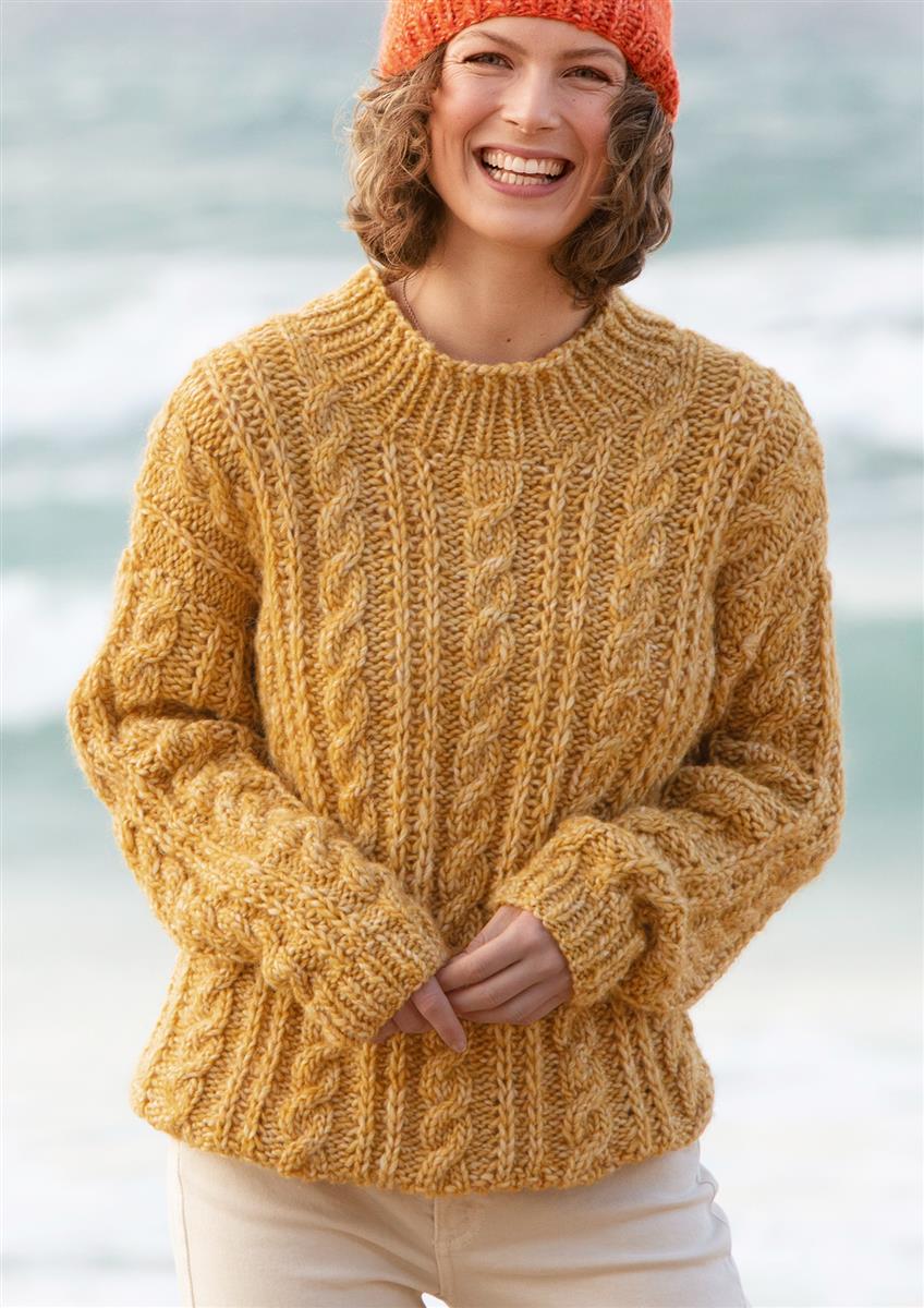Knit a cable sweater with VOLUME SOFT – Model Floom – rebecca