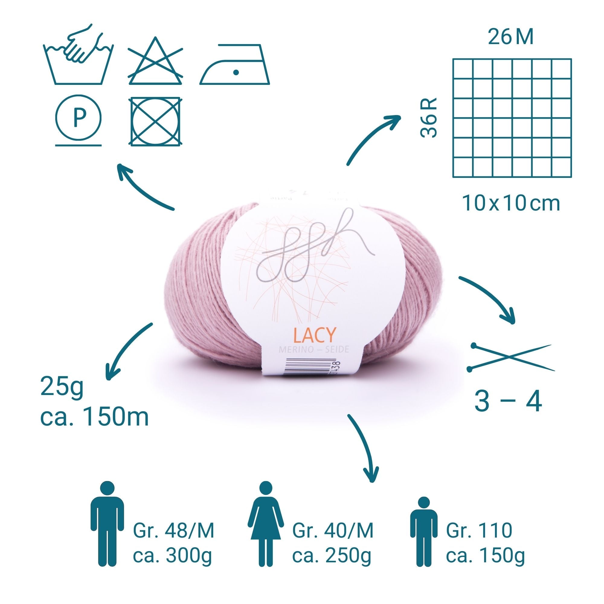 GGH Lacy | Merinowolle mit Seide | 25g - 170m | 015 - Pastell Rosa