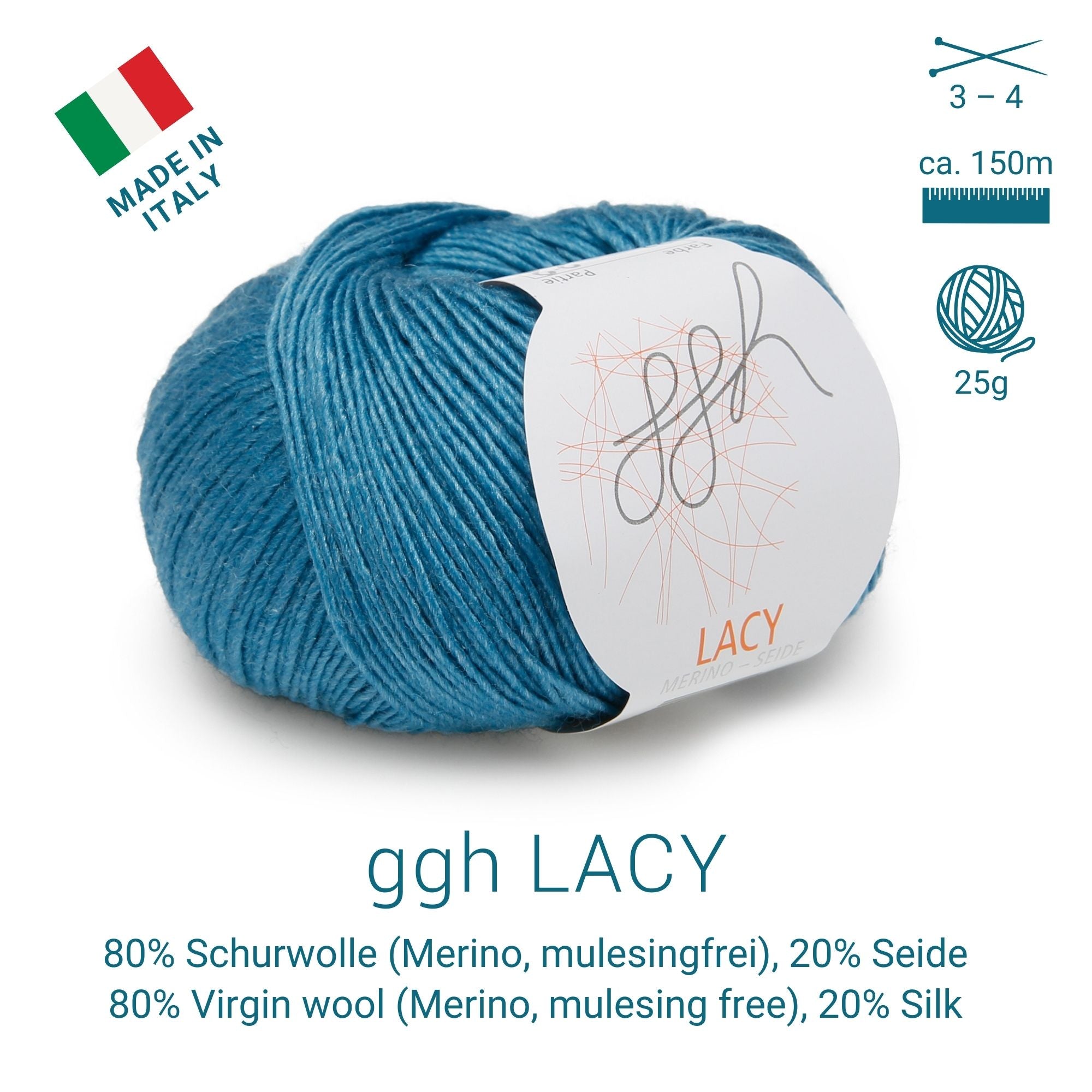 GGH Lacy | Merinowolle mit Seide | 25g - 170m | 022 - Türkis