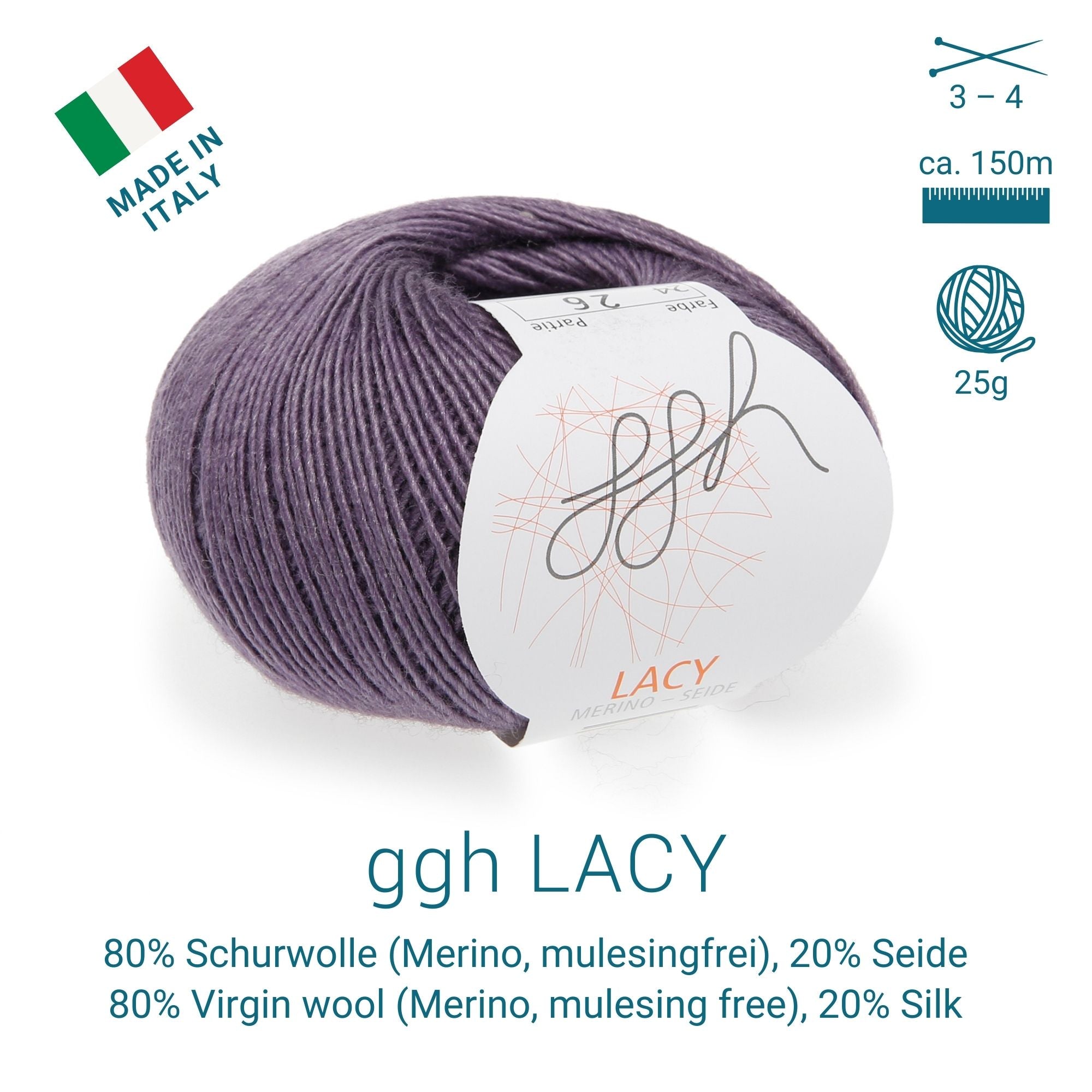 GGH Lacy | Merinowolle mit Seide | 25g - 170m | 024 - Mauve