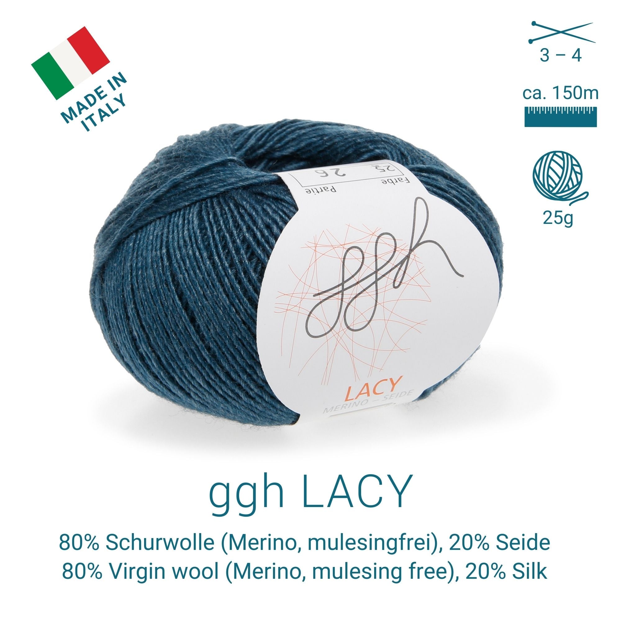 GGH Lacy | Merinowolle mit Seide | 25g - 170m | 025 - Petrol