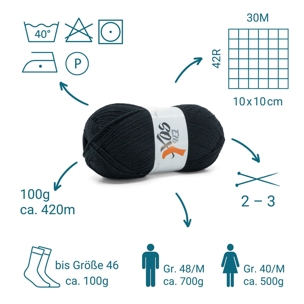 ElbSox Pier 4 | 100g Sockenwolle | 001 - Ankerschwarz - Rebecca - Online.de