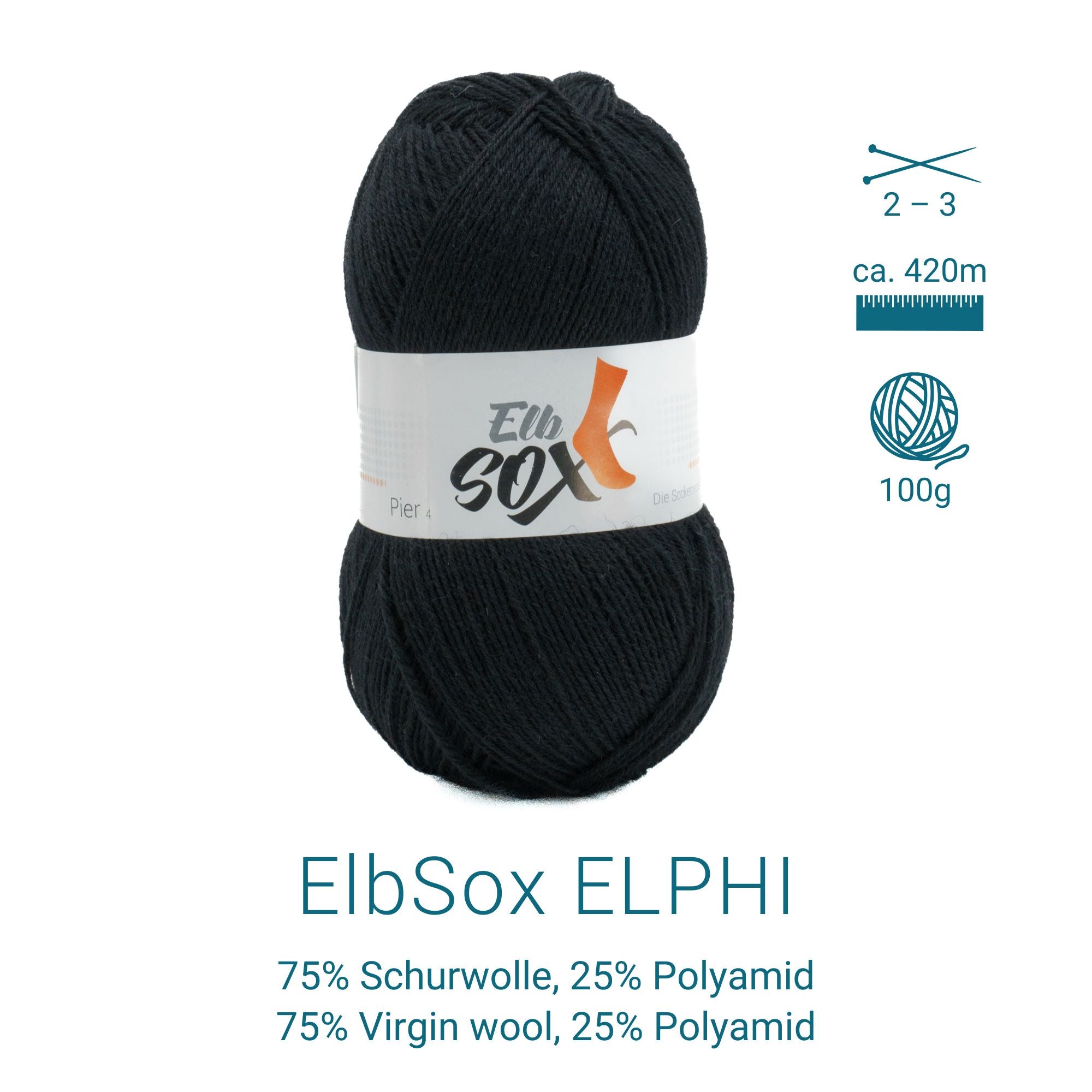 ElbSox Pier 4 | 100g Sockenwolle | 001 - Ankerschwarz - Rebecca - Online.de