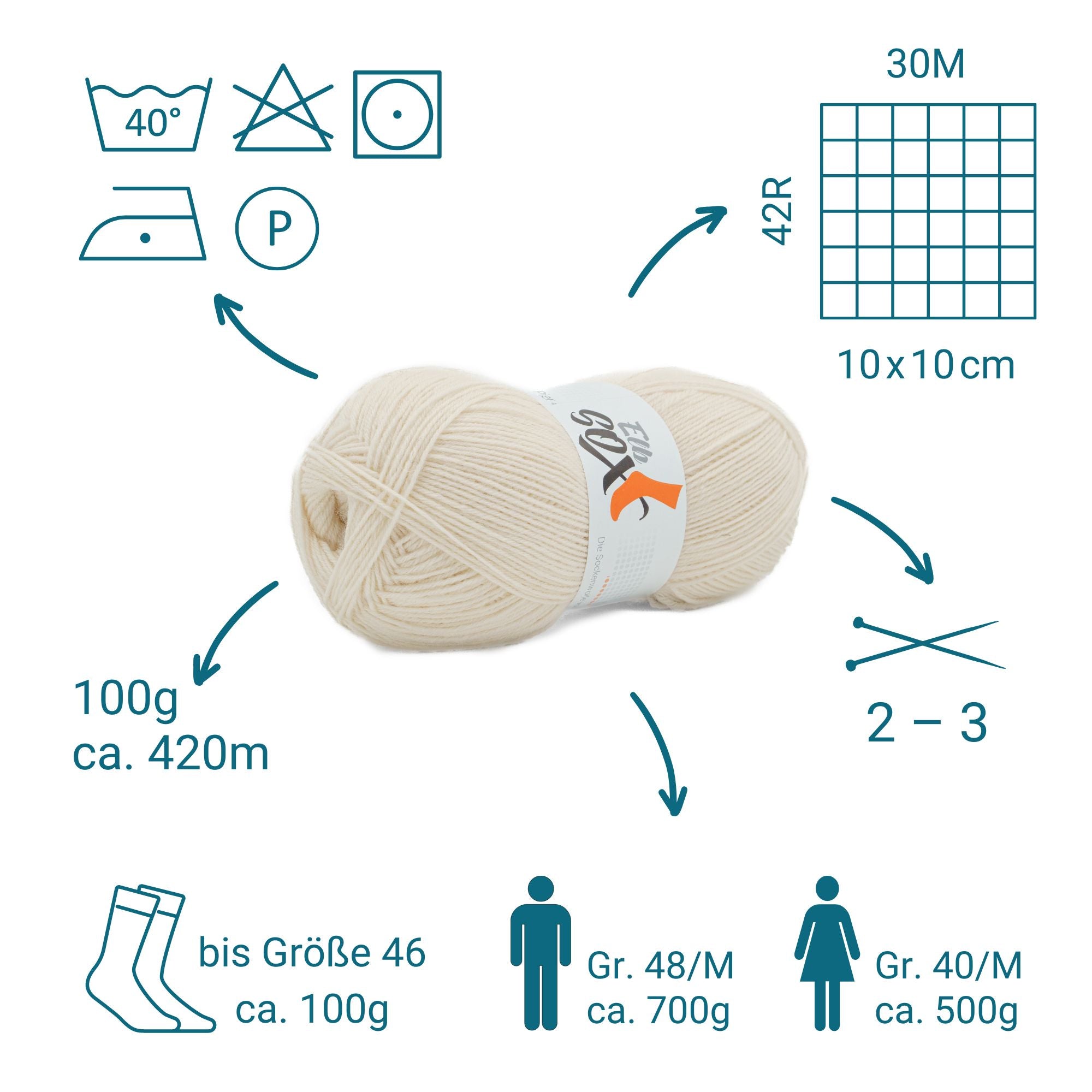 ElbSox Pier 4 | 100g Sockenwolle | 002 - Muschelweiß - Rebecca - Online.de