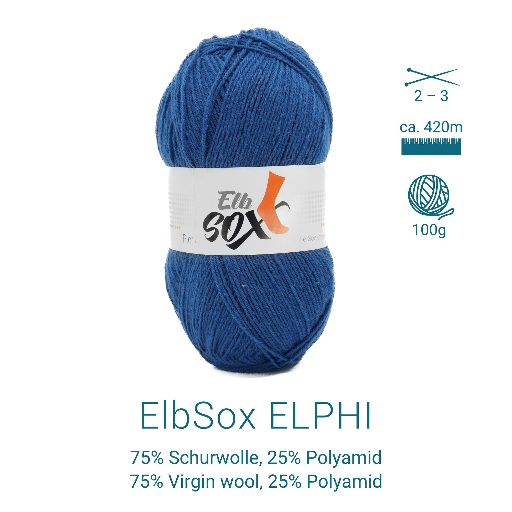 ElbSox Pier 4 | 100g Sockenwolle | 003 - Tiefseeblau - Rebecca - Online.de
