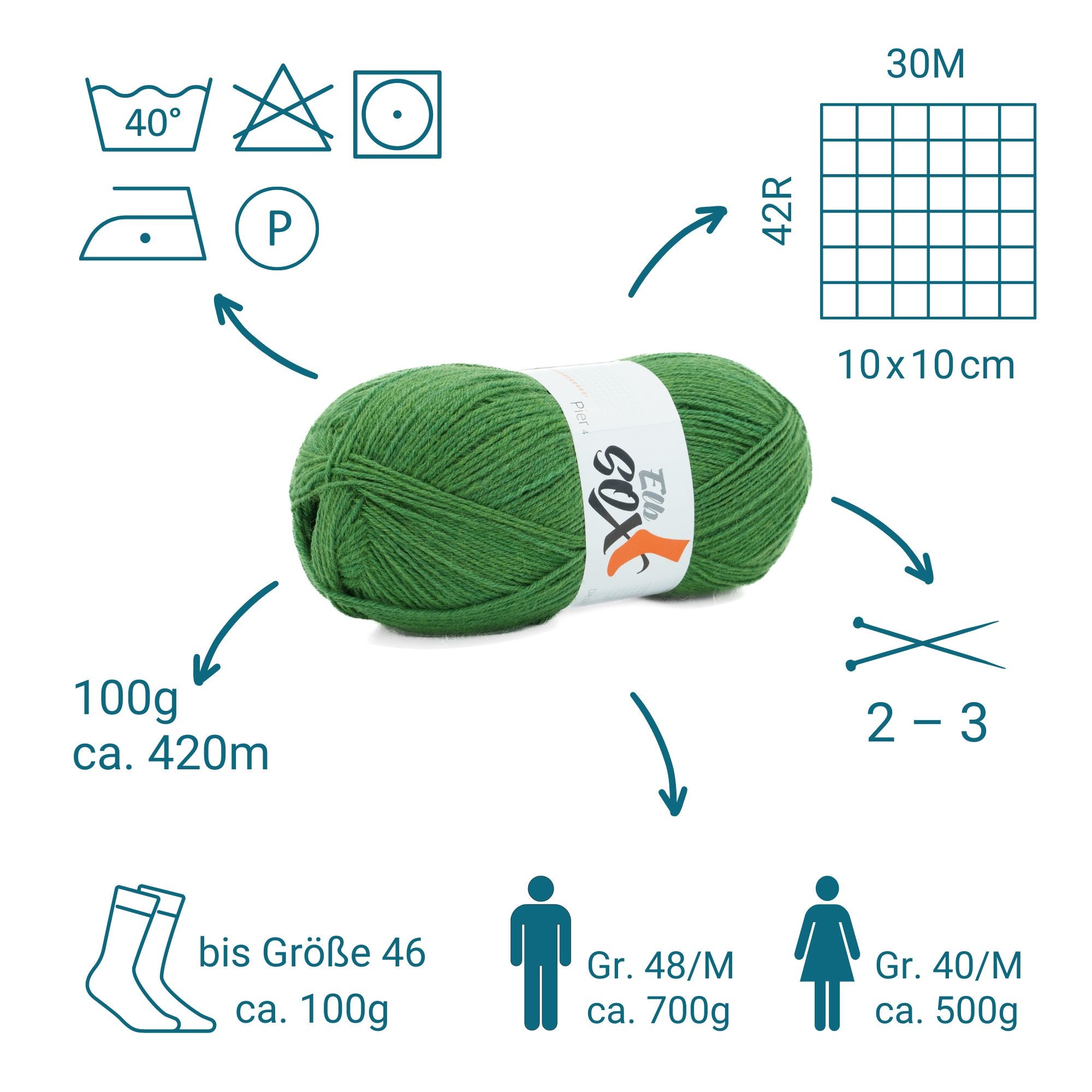 ElbSox Pier 4 | 100g Sockenwolle | 004 - Meeresgrün - Rebecca - Online.de