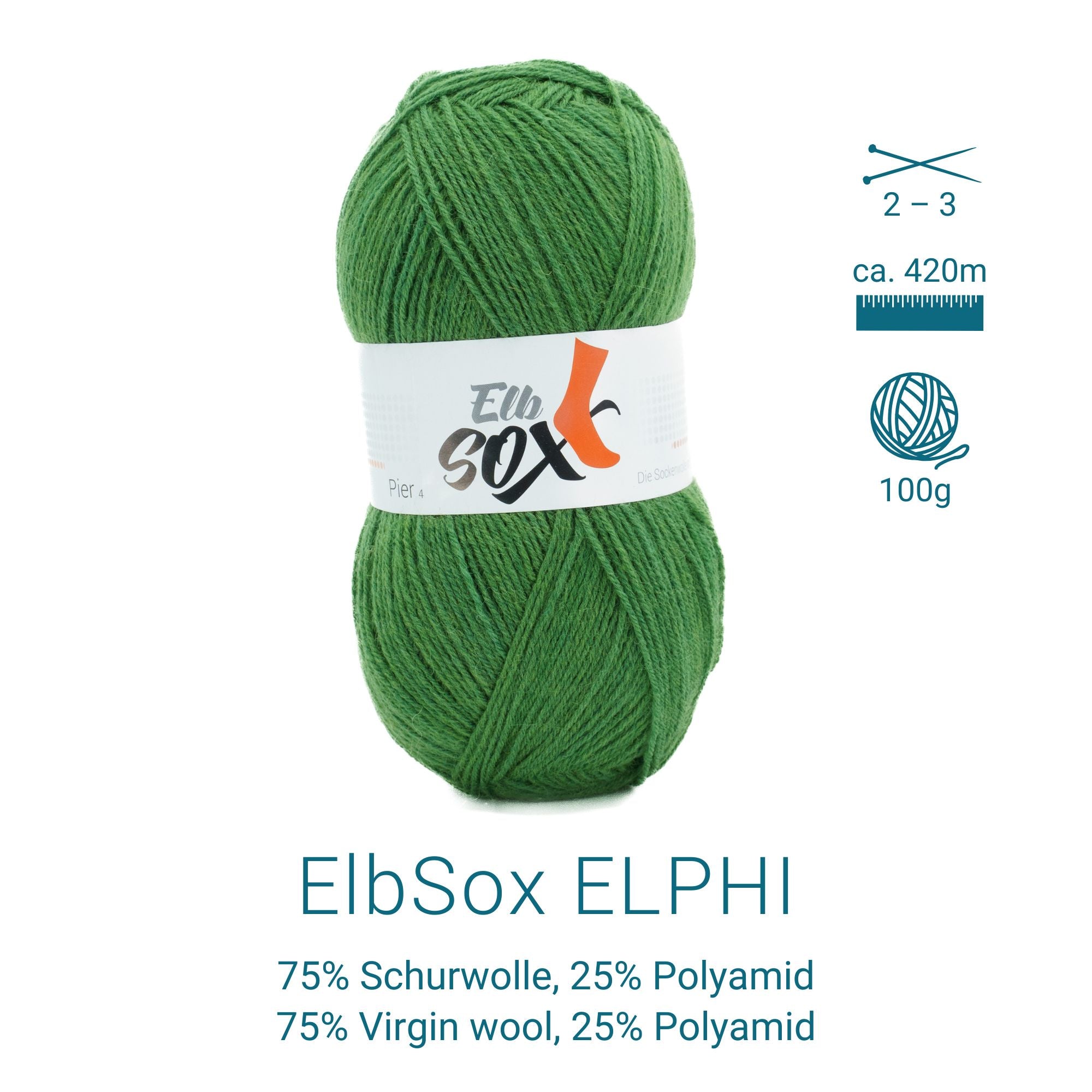 ElbSox Pier 4 | 100g Sockenwolle | 004 - Meeresgrün - Rebecca - Online.de