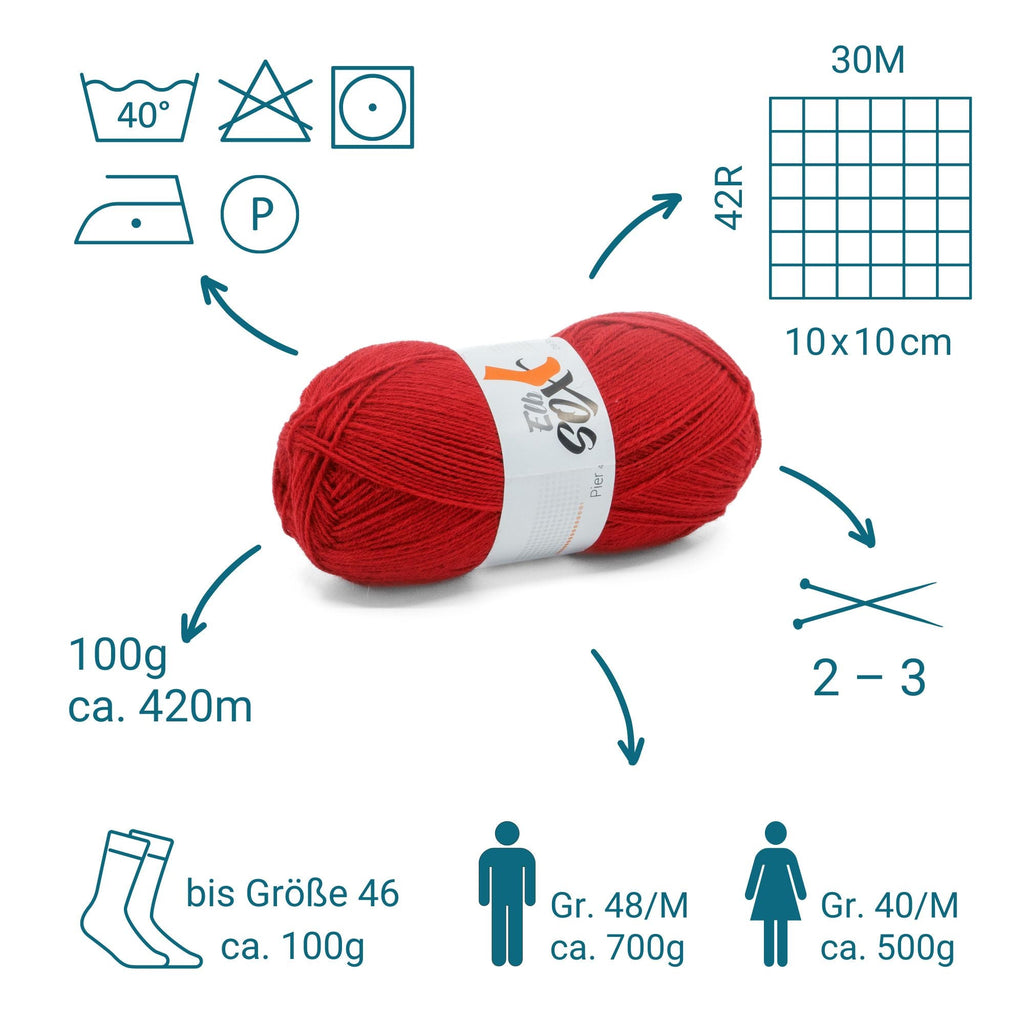 ElbSox Pier 4 | 100g Sockenwolle | 005 - Leuchtturmrot - Rebecca - Online.de