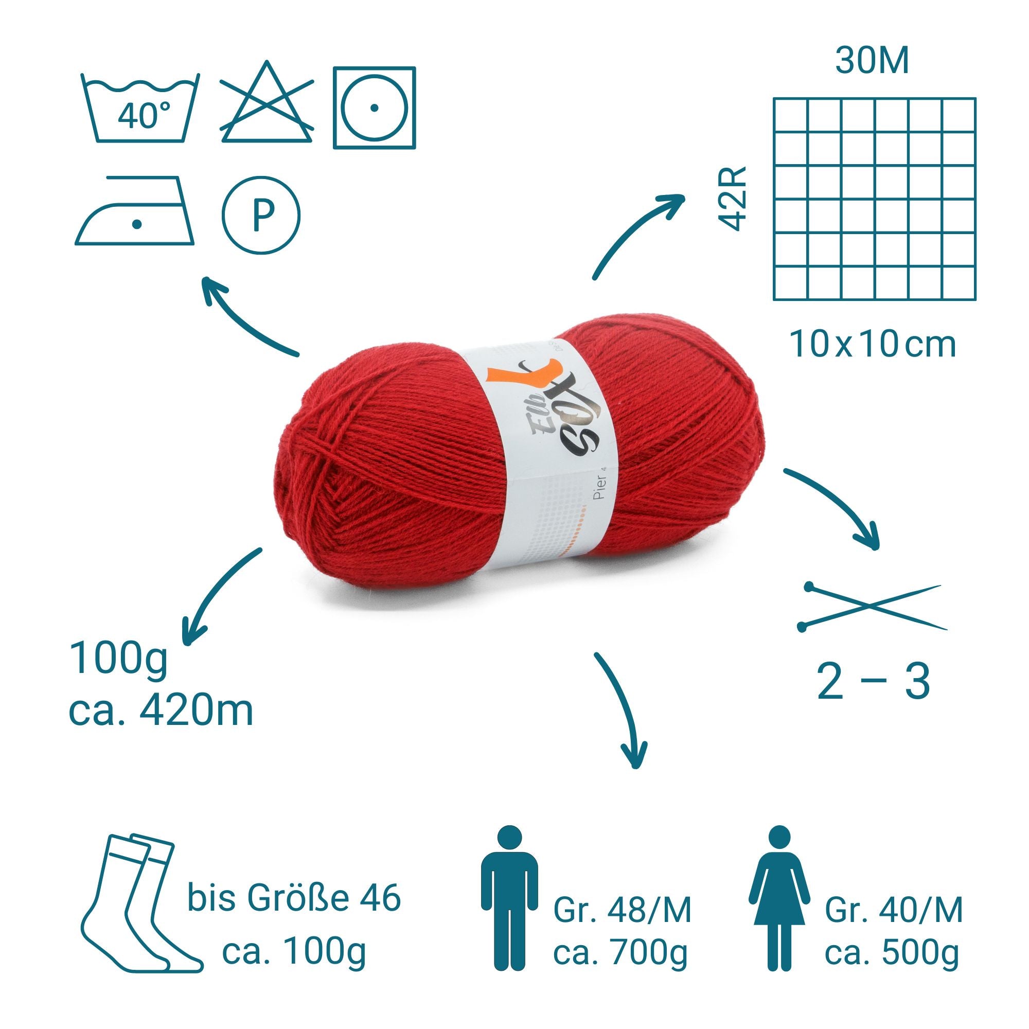 ElbSox Pier 4 | 100g Sockenwolle | 005 - Leuchtturmrot - Rebecca - Online.de