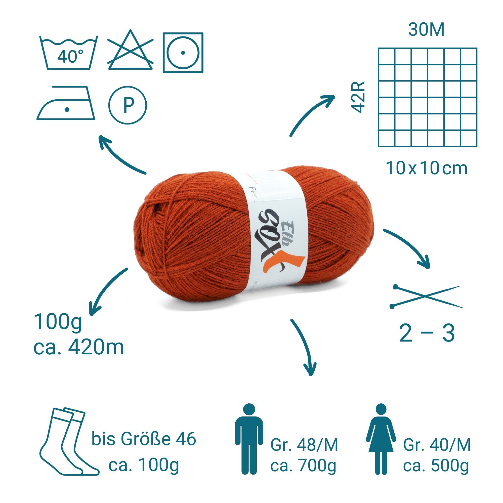 ElbSox Pier 4 | 100g Sockenwolle | 006 - Rostorange - Rebecca - Online.de