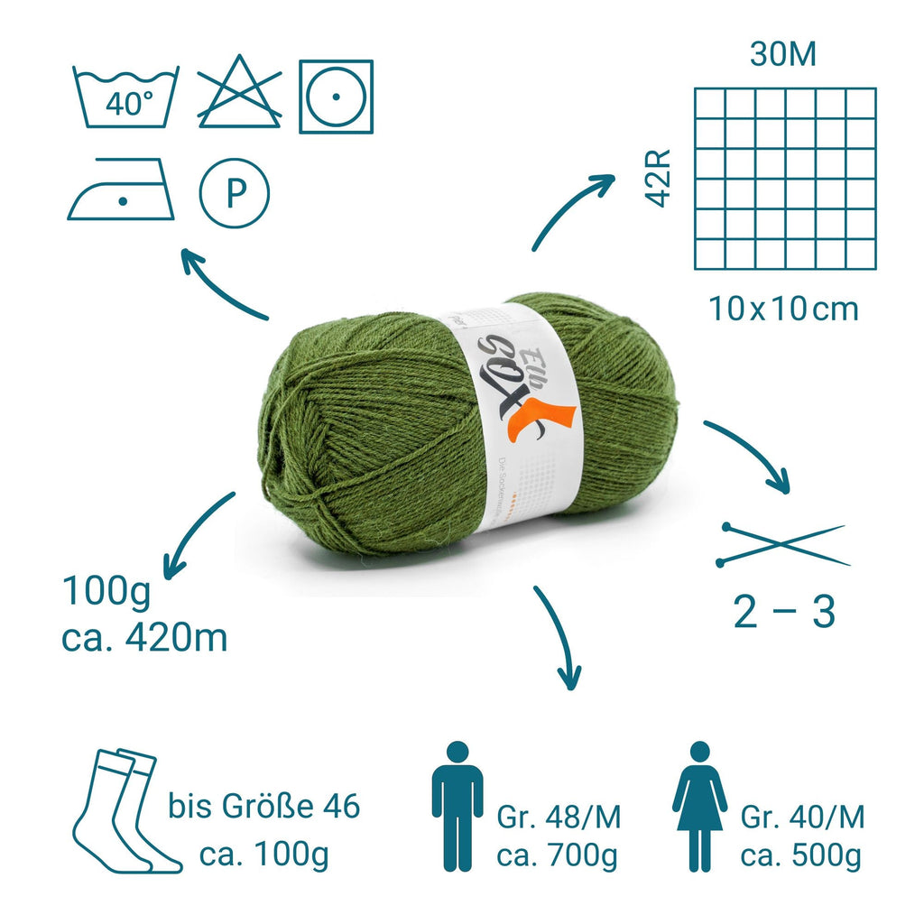ElbSox Pier 4 | 100g Sockenwolle | 008 - Seetanggrün - Rebecca - Online.de