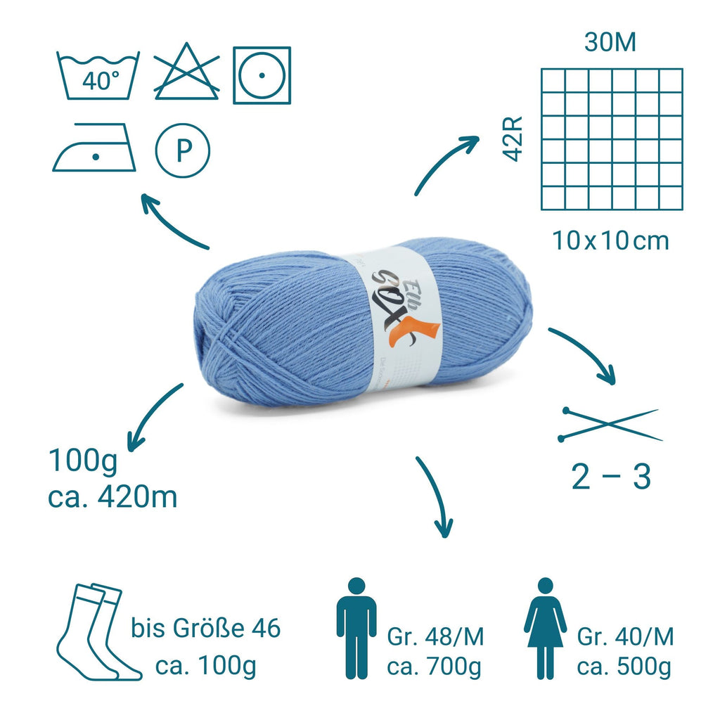 ElbSox Pier 4 | 100g Sockenwolle | 009 - Himmelblau - Rebecca - Online.de