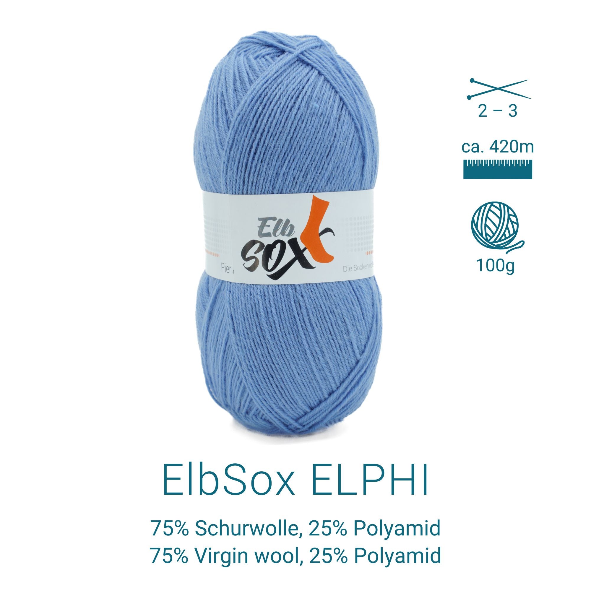 ElbSox Pier 4 | 100g Sockenwolle | 009 - Himmelblau - Rebecca - Online.de