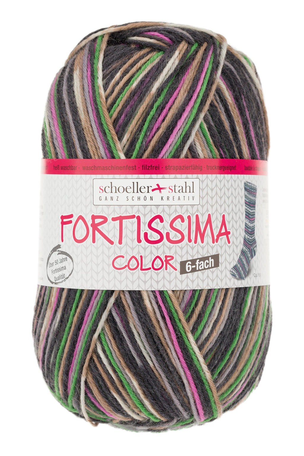 Fortissima 6 - fach bunte Sockenwolle 150g | Farbe 159 - GRAU - BUNT - rebecca - online.de