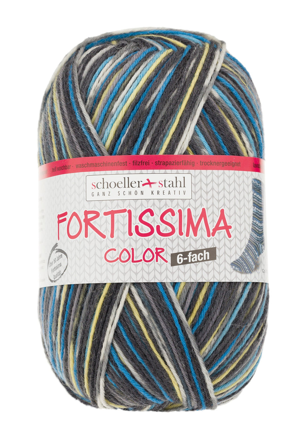 Fortissima 6 - fach bunte Sockenwolle 150g | Farbe 160 - BLAU - BUNT - rebecca - online.de