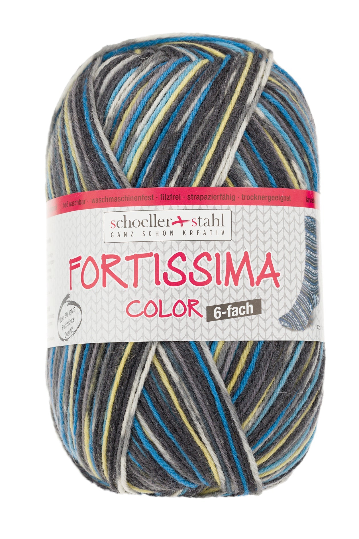 Fortissima 6 - fach bunte Sockenwolle 150g | Farbe 160 - BLAU - BUNT - rebecca - online.de