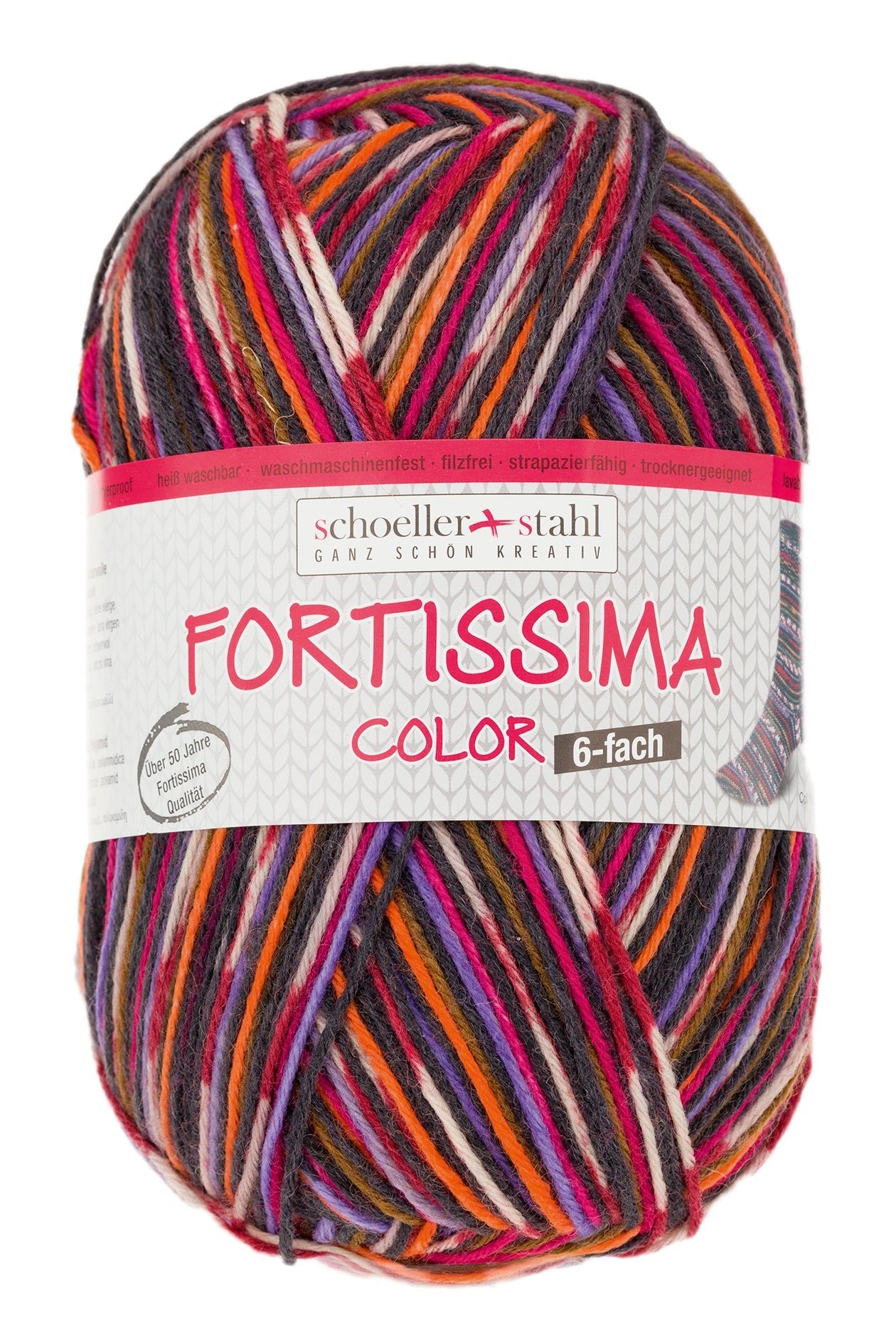 Fortissima 6 - fach bunte Sockenwolle 150g | Farbe 163 - BORDEAUX - BUNT - rebecca - online.de
