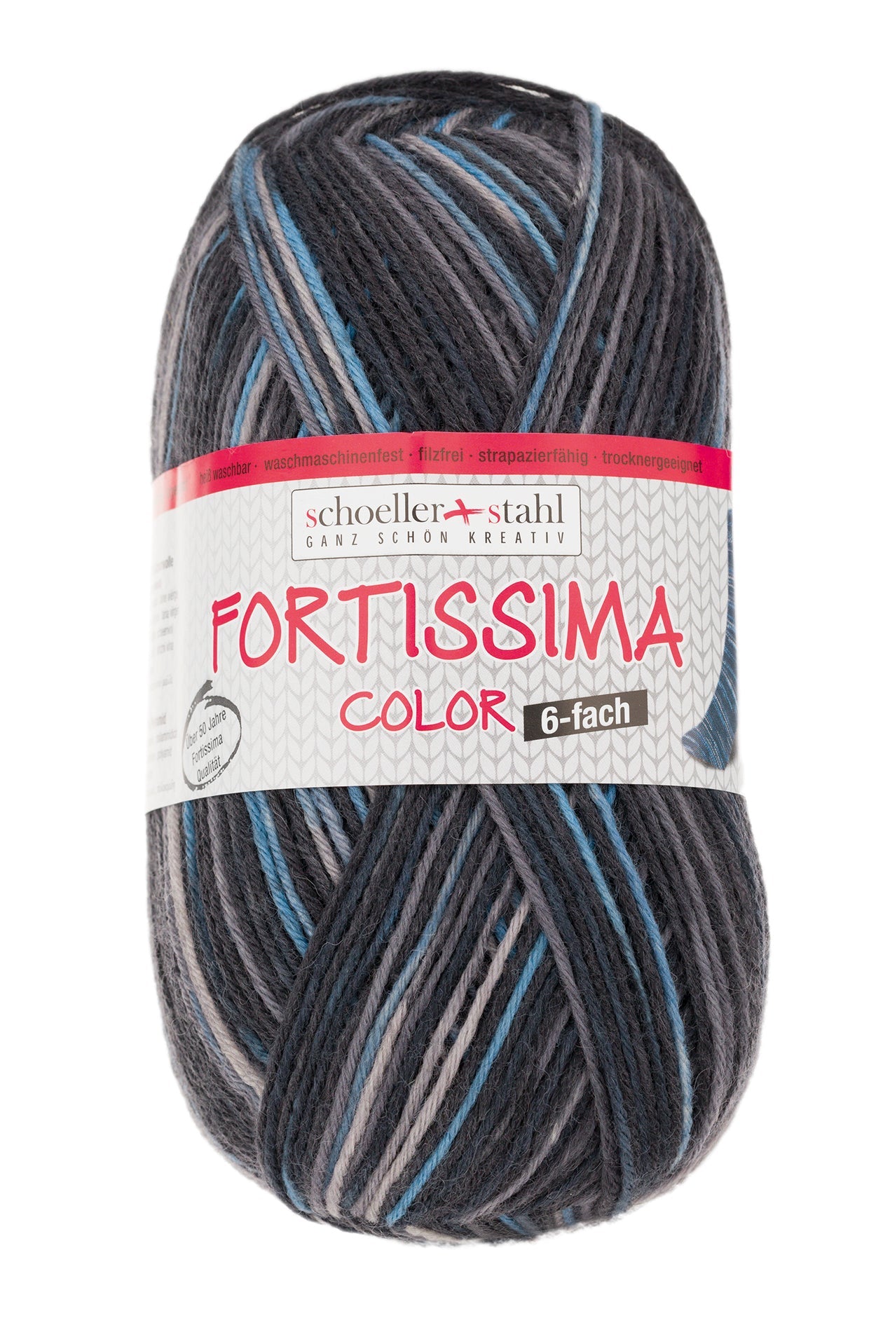 Fortissima 6 - fach bunte Sockenwolle 150g | Farbe 165 - ASPHALT - rebecca - online.de