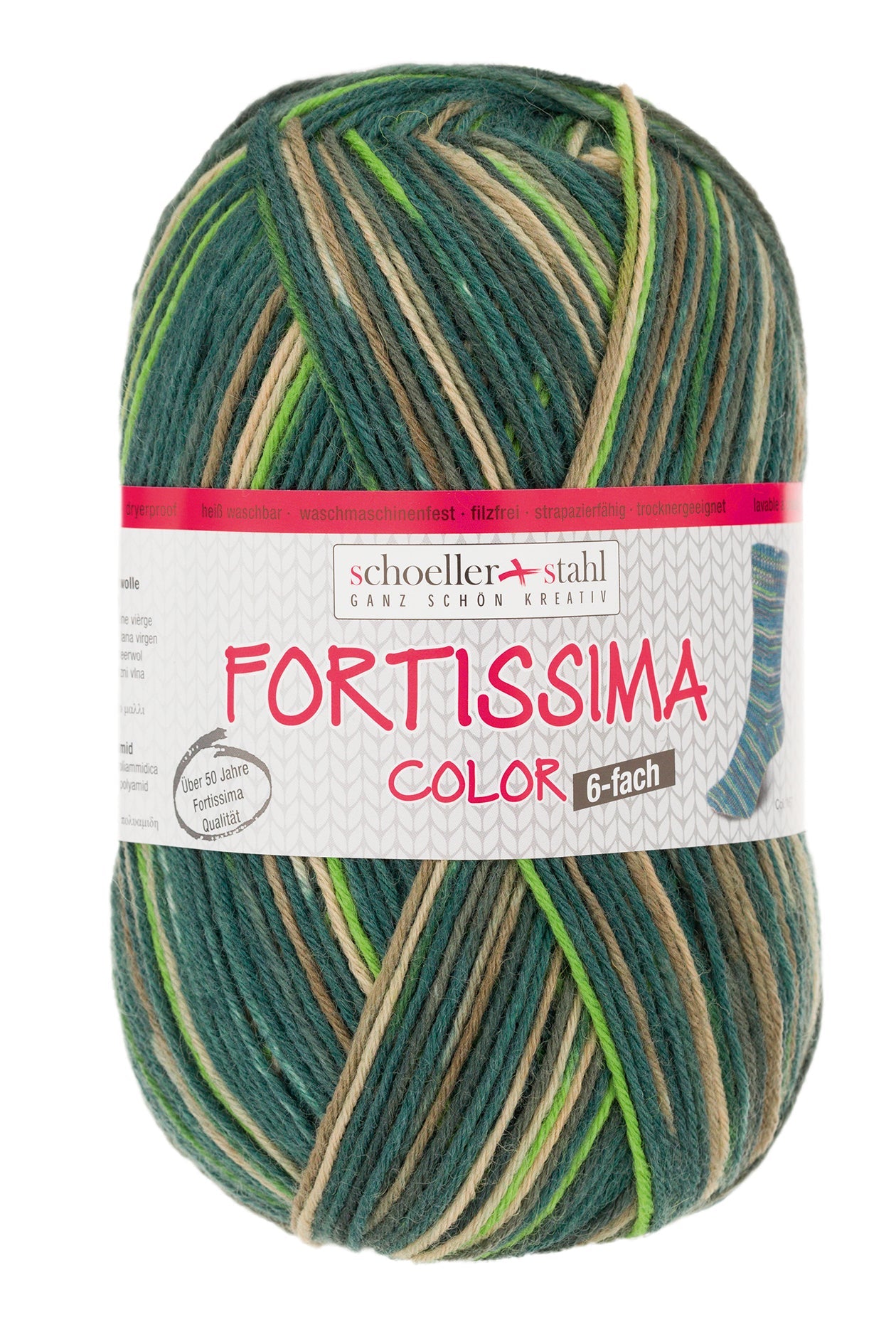 Fortissima 6 - fach bunte Sockenwolle 150g | Farbe 167 - DSCHUNGEL - rebecca - online.de