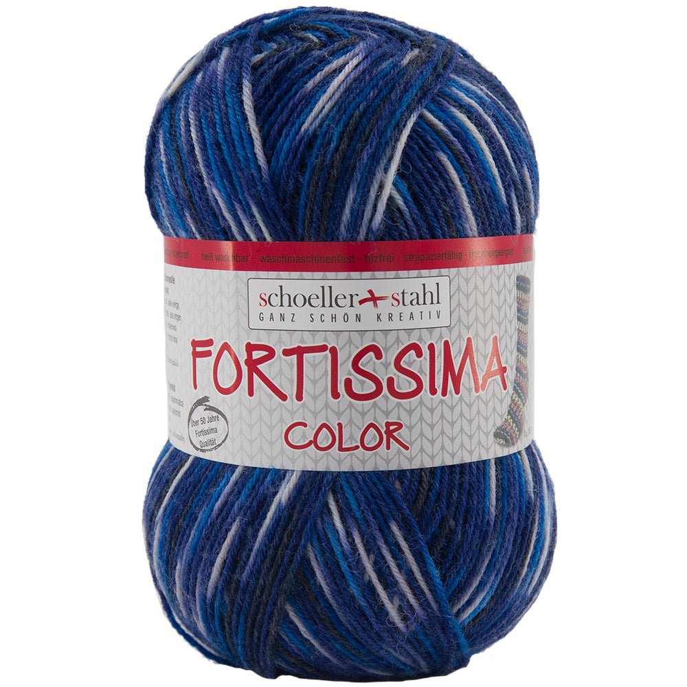 Fortissima bunte 4 - fach Sockenwolle | Farbe 2408 - MARINE - rebecca - online.de