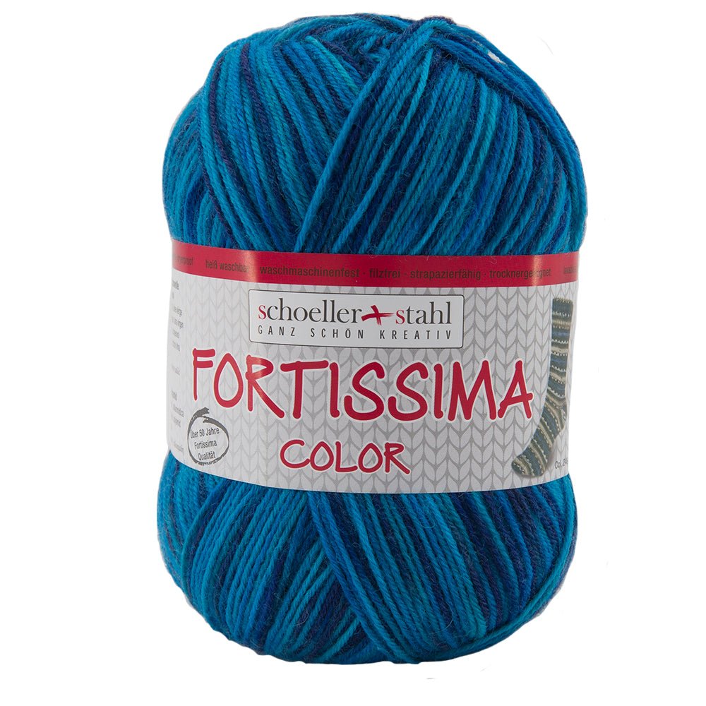 Fortissima bunte 4 - fach Sockenwolle | Farbe 2451 - LAGUNE - rebecca - online.de