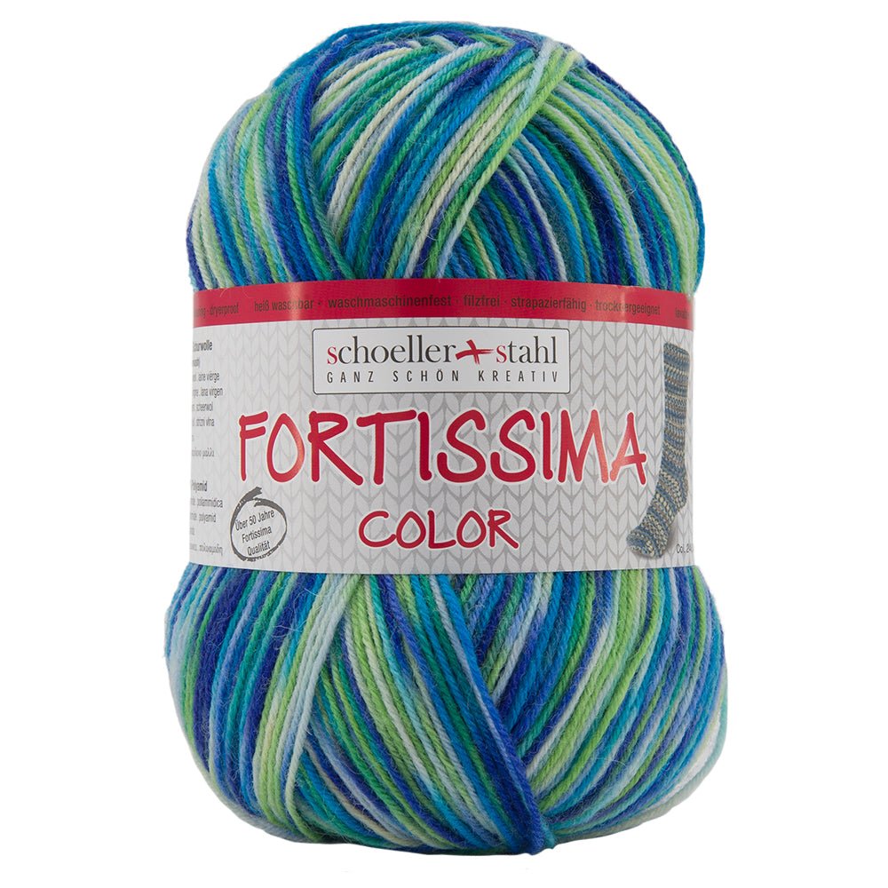 Fortissima bunte 4 - fach Sockenwolle | Farbe 2472 - SAPHIR - rebecca - online.de