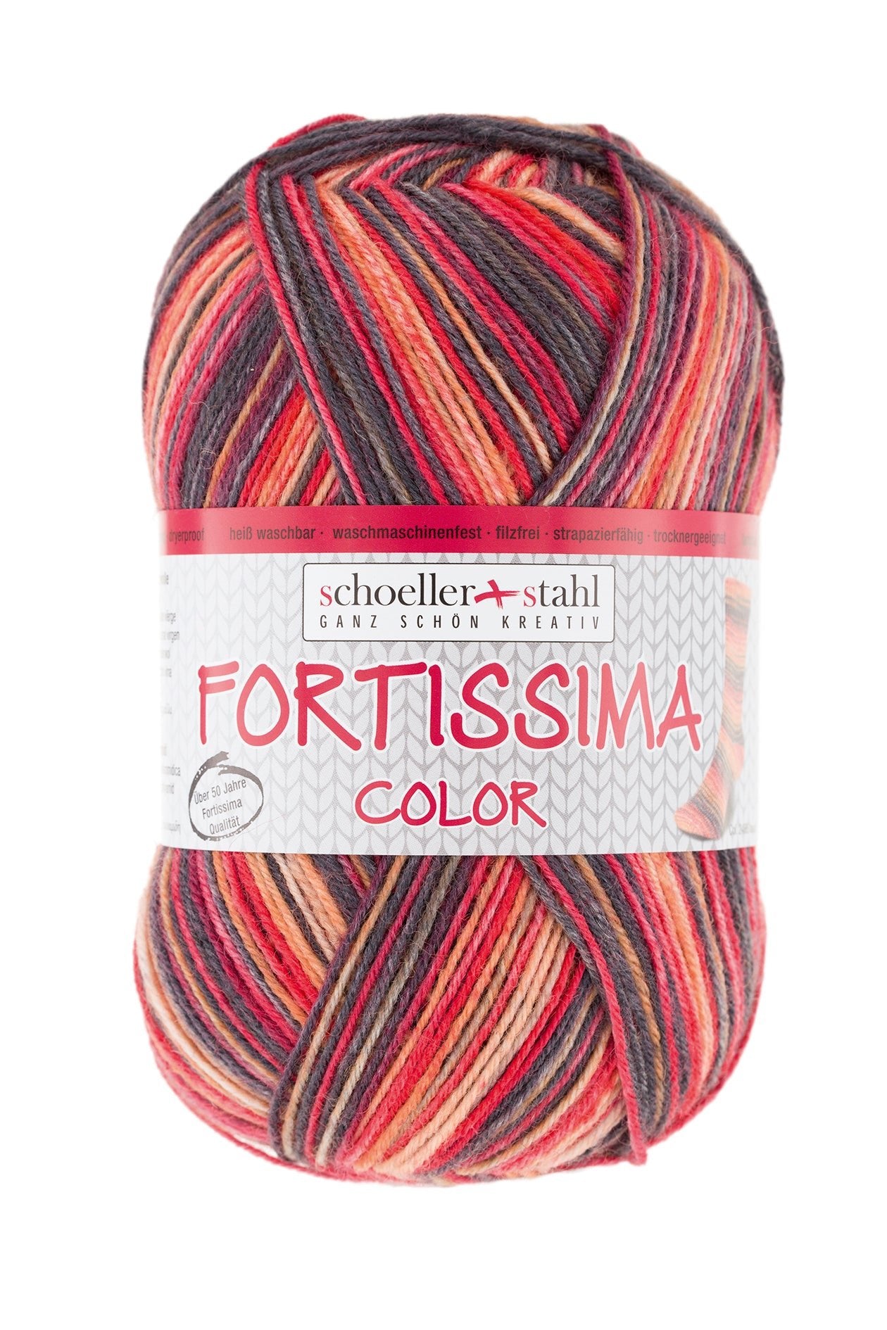 Fortissima bunte 4 - fach Sockenwolle | Farbe 2486 - LAVA - rebecca - online.de