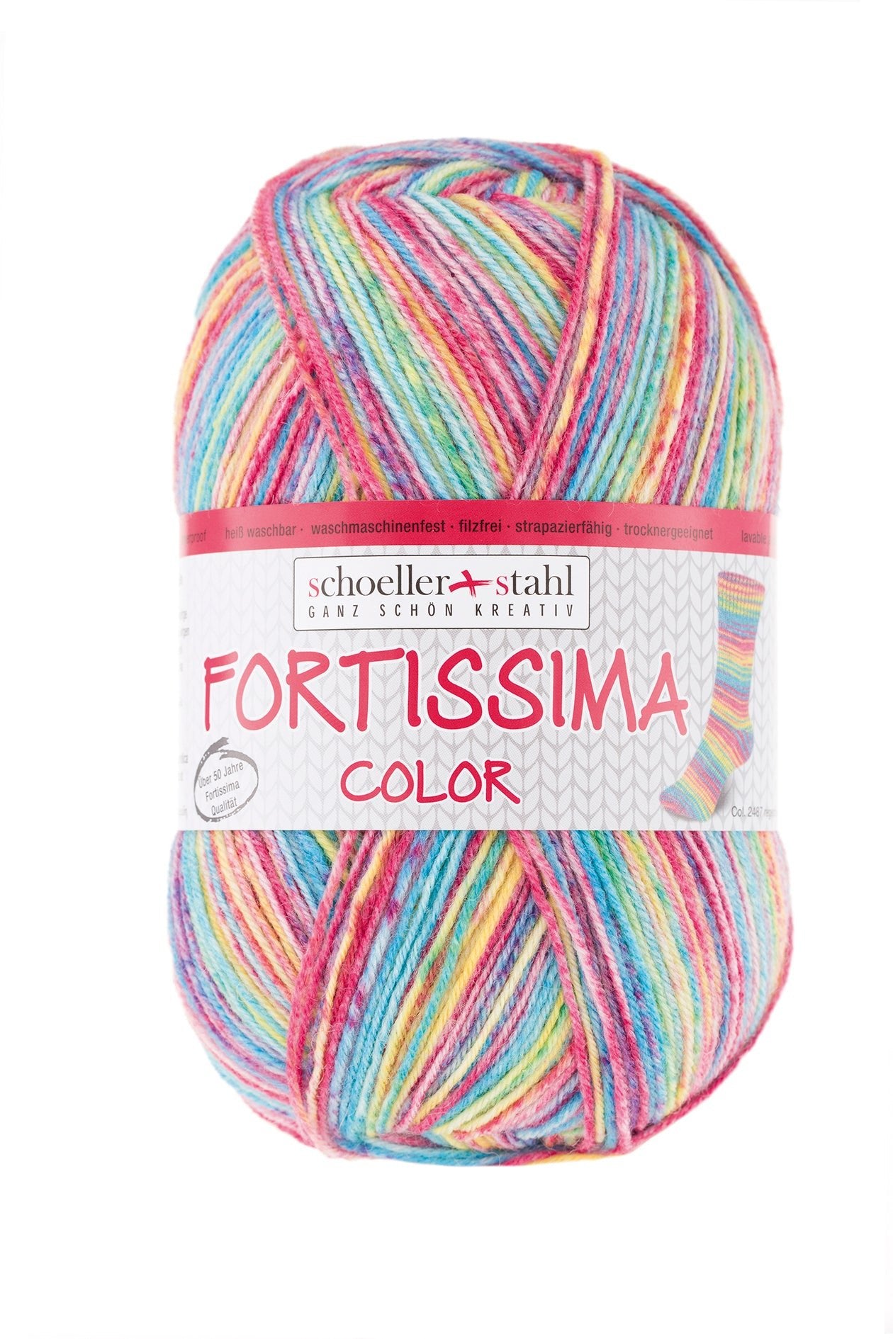 Fortissima bunte 4 - fach Sockenwolle | Farbe 2487 - REGENBOGEN - rebecca - online.de