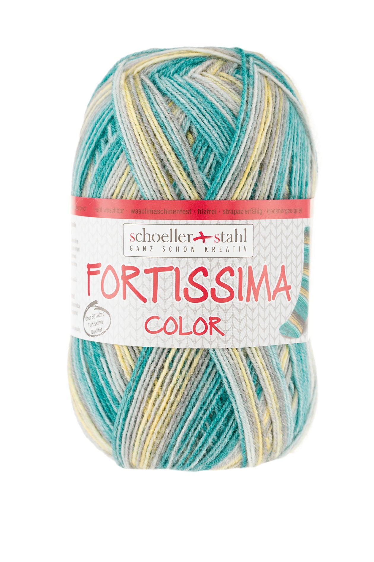 Fortissima bunte 4 - fach Sockenwolle | Farbe 2488 - TUERKIS - rebecca - online.de