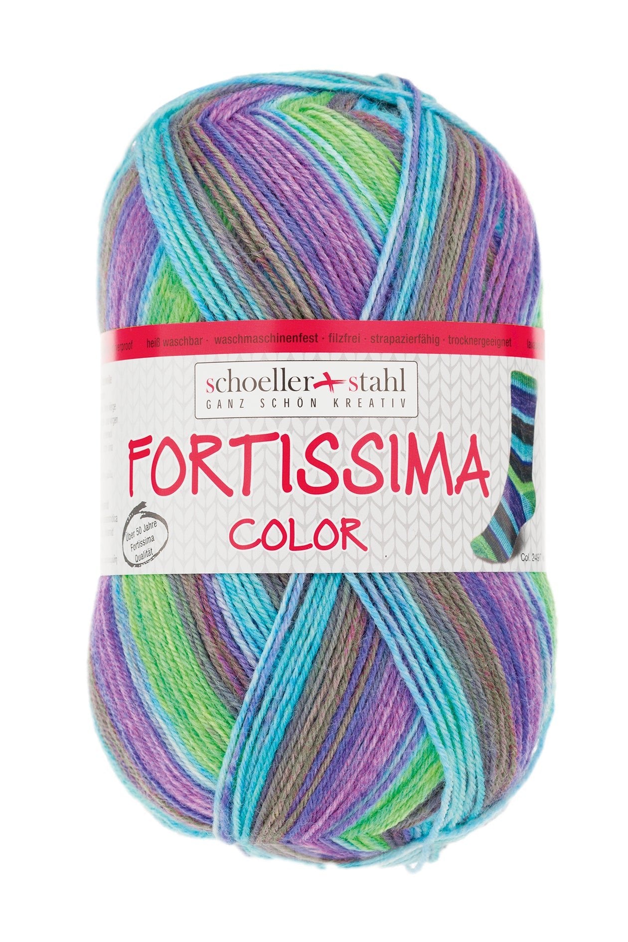 Fortissima bunte 4 - fach Sockenwolle | Farbe 2497 - KIWI - rebecca - online.de