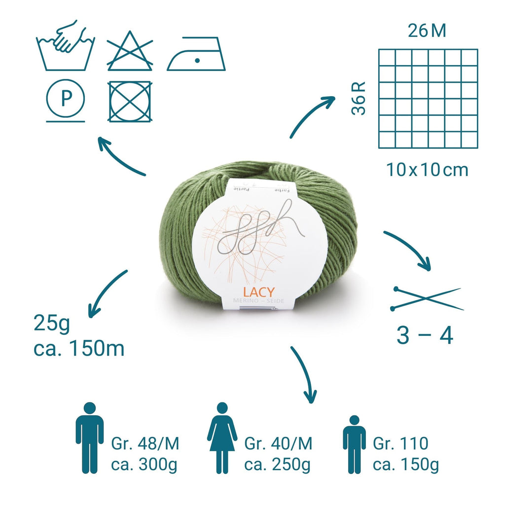 GGH Lacy | Merinowolle mit Seide | 25g - 170m | 007 - Olivgrün - Rebecca - Online.de