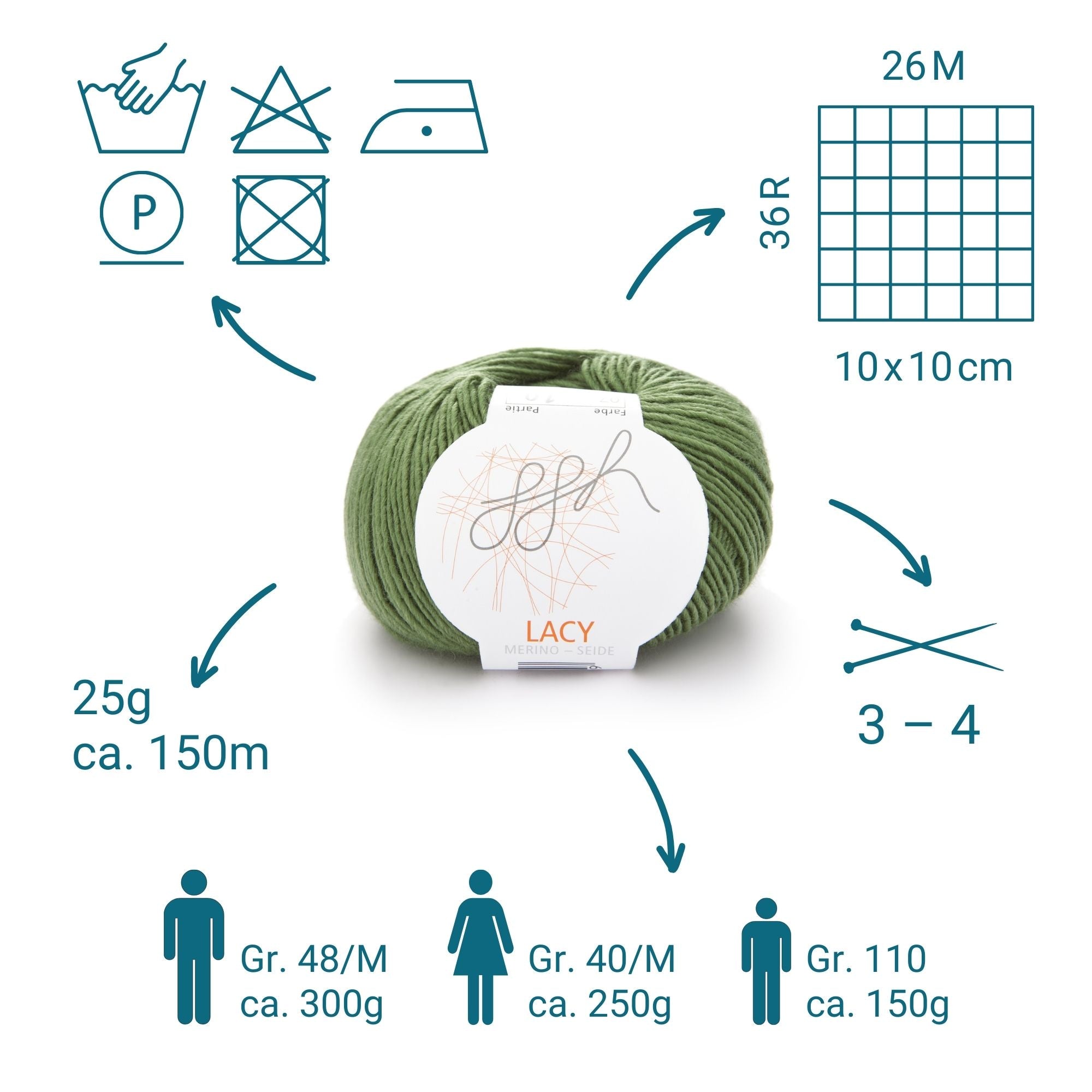 GGH Lacy | Merinowolle mit Seide | 25g - 170m | 007 - Olivgrün - Rebecca - Online.de