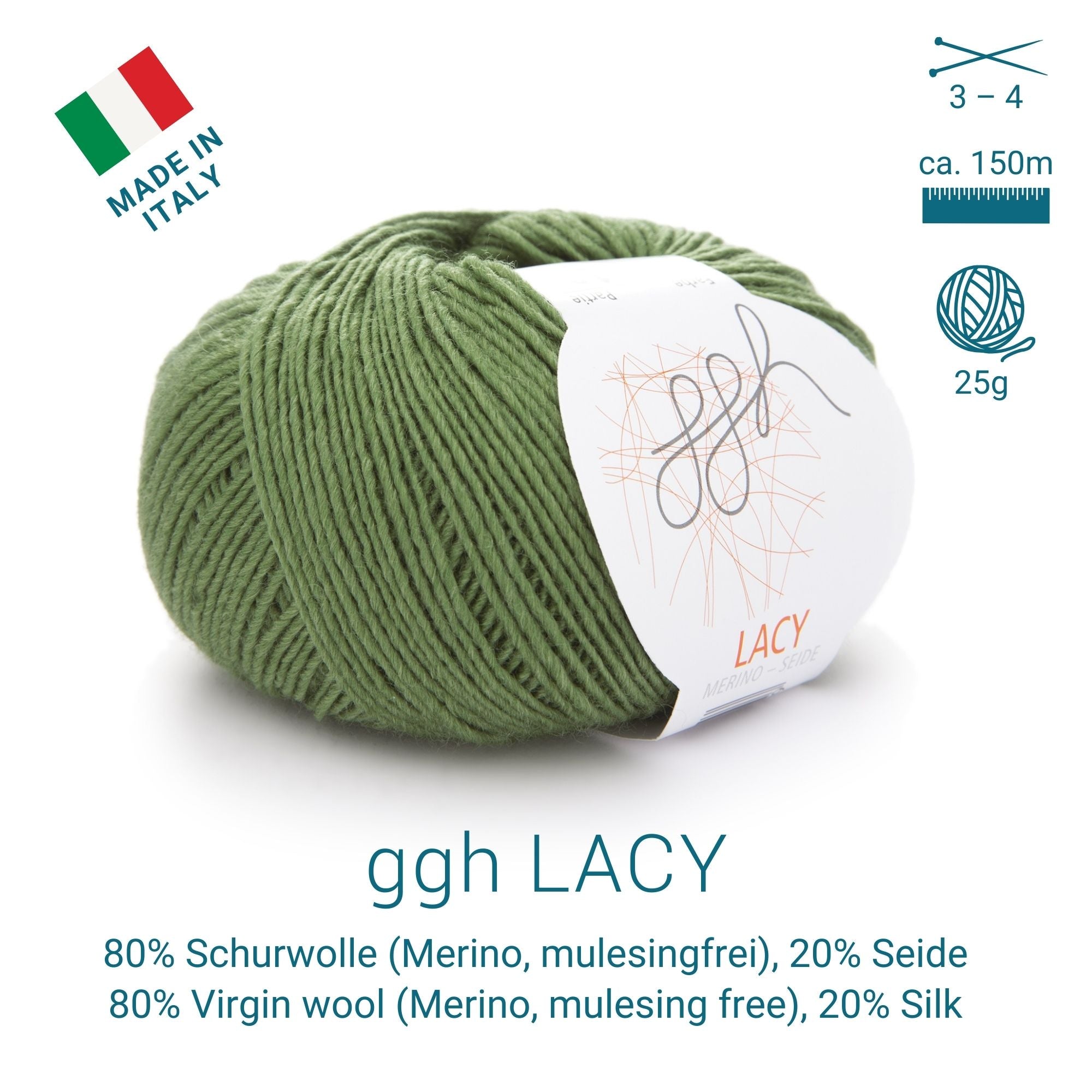 GGH Lacy | Merinowolle mit Seide | 25g - 170m | 007 - Olivgrün - Rebecca - Online.de