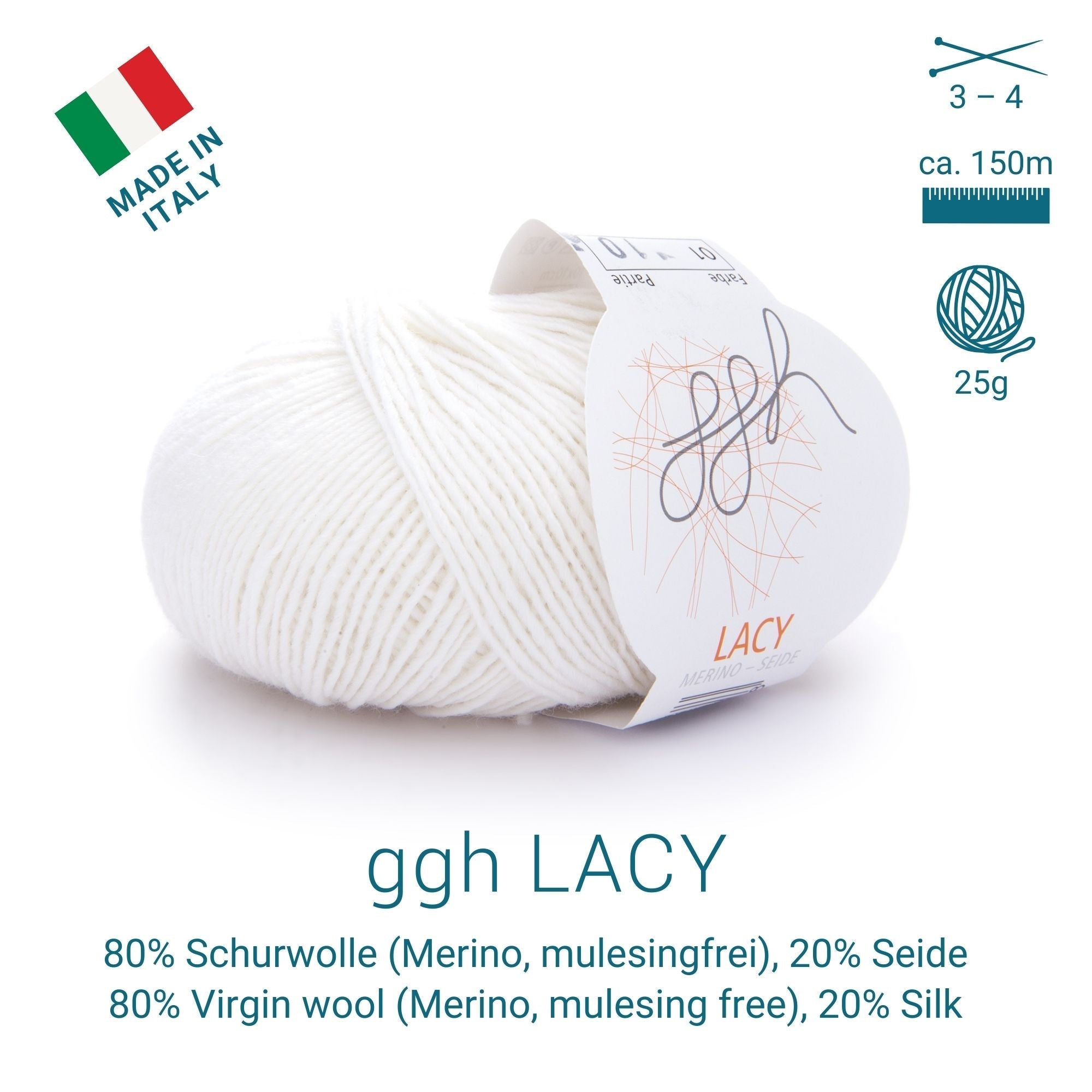 ggh Lacy | Set mit 4 x 25g (insg. 100g) - 001 - Wollweiß - Rebecca - Online.de