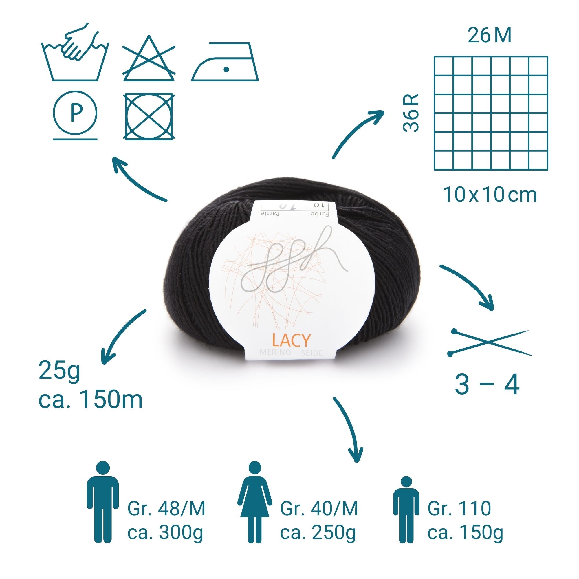 ggh Lacy | Set mit 4 x 25g (insg. 100g) - 010 - Schwarz - Rebecca - Online.de