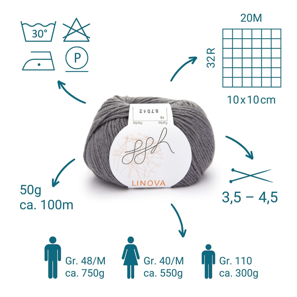 ggh Linova | 100% Baumwolle | 100m/50g | 016 - Schiefergrau - Rebecca - Online.de