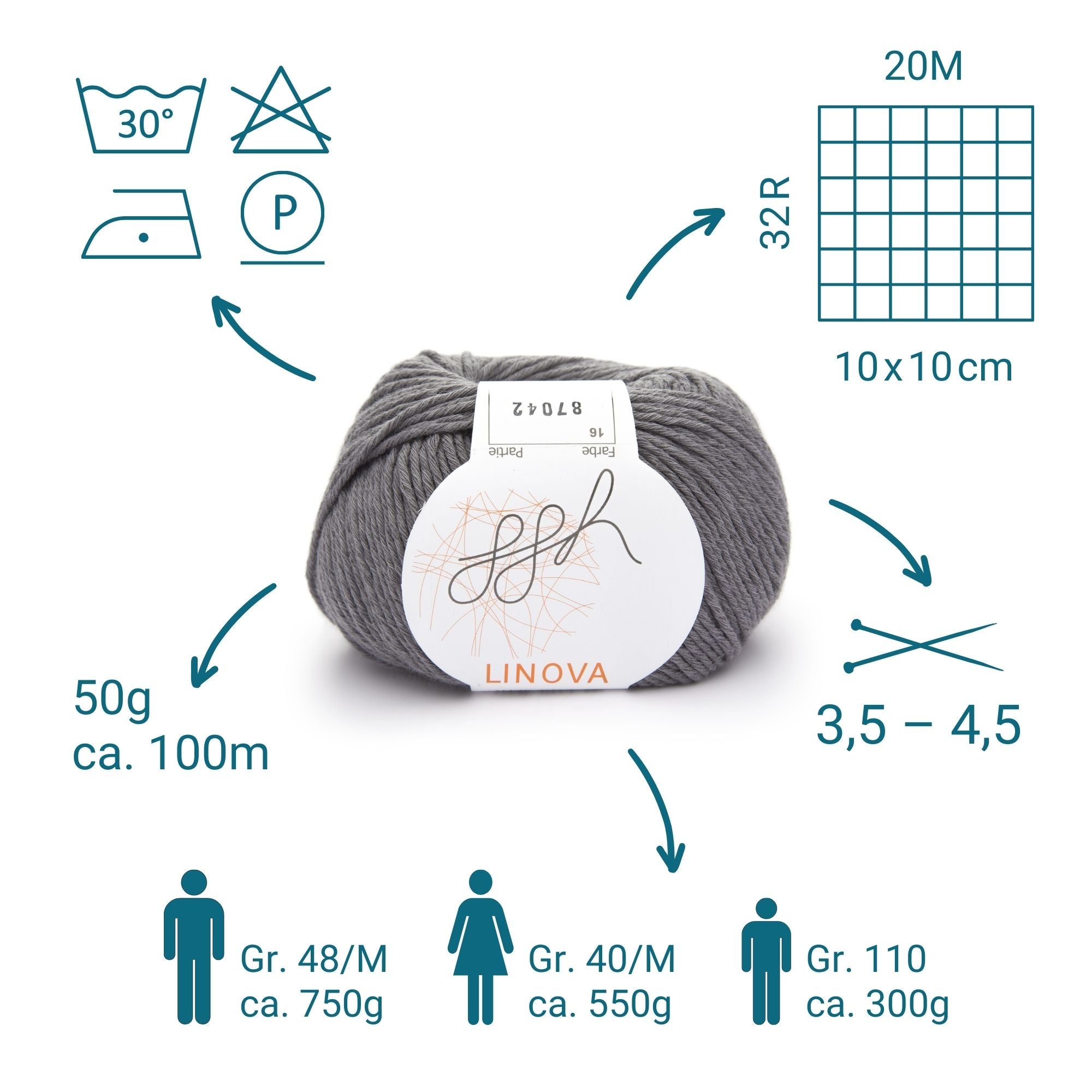 ggh Linova | 100% Baumwolle | 100m/50g | 016 - Schiefergrau - Rebecca - Online.de