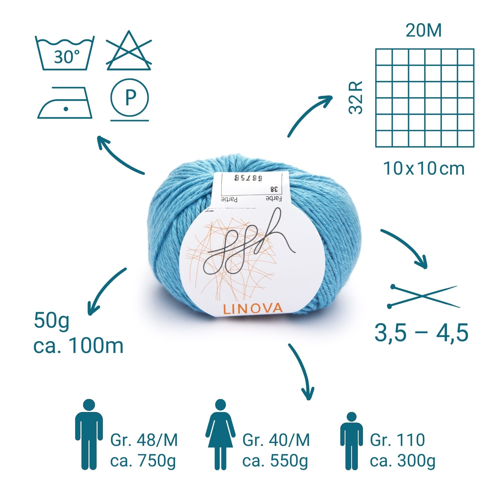 ggh Linova | 100% Baumwolle | 100m/50g | 038 - Aqua - Rebecca - Online.de