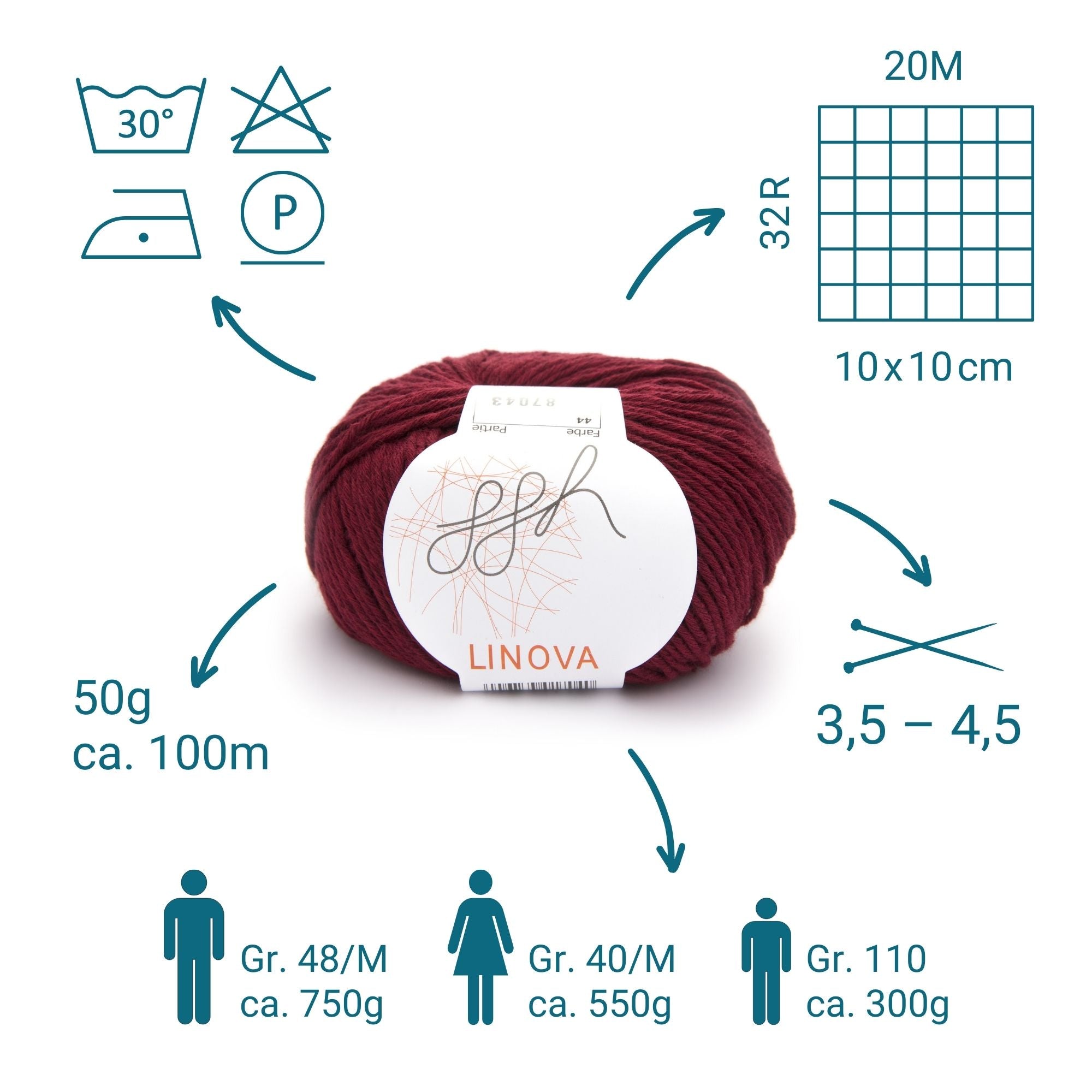 ggh Linova | 100% Baumwolle | 100m/50g | 044 - Ziegelrot - Rebecca - Online.de