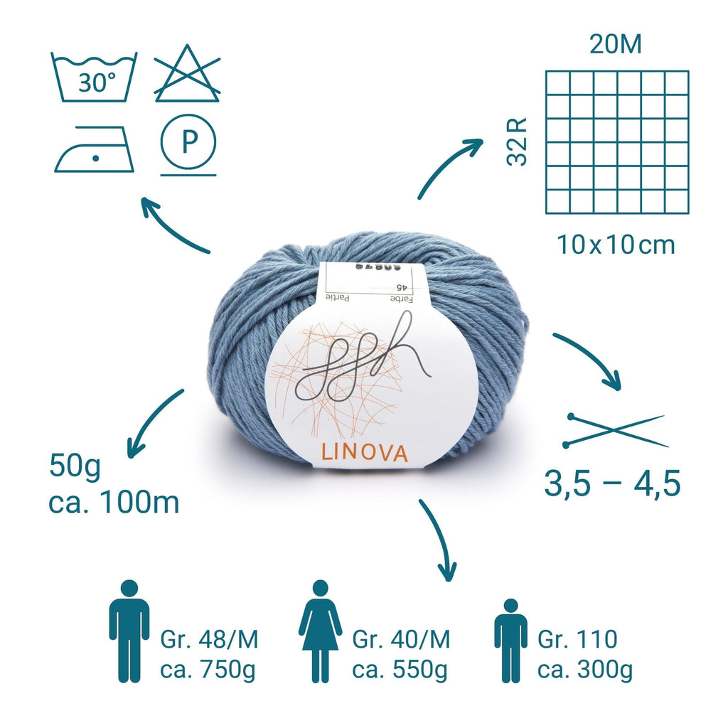 ggh Linova | 100% Baumwolle | 100m/50g | 045 - Graublau - Rebecca - Online.de