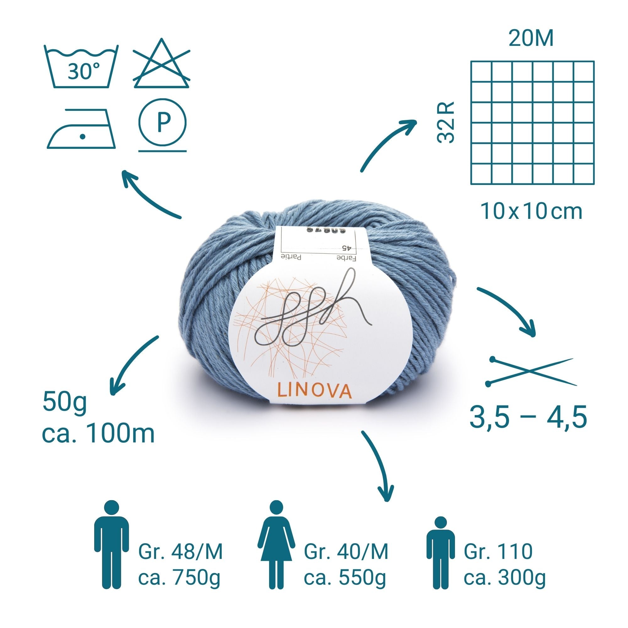 ggh Linova | 100% Baumwolle | 100m/50g | 045 - Graublau - Rebecca - Online.de