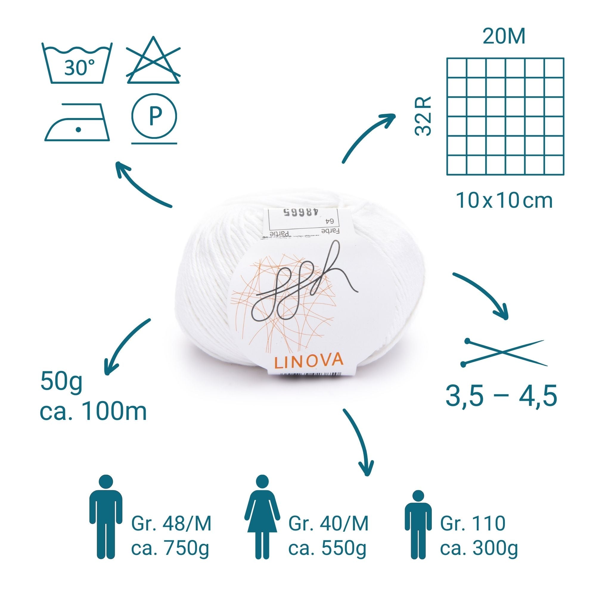 ggh Linova | 100% Baumwolle | 100m/50g | 064 - Weiß - Rebecca - Online.de