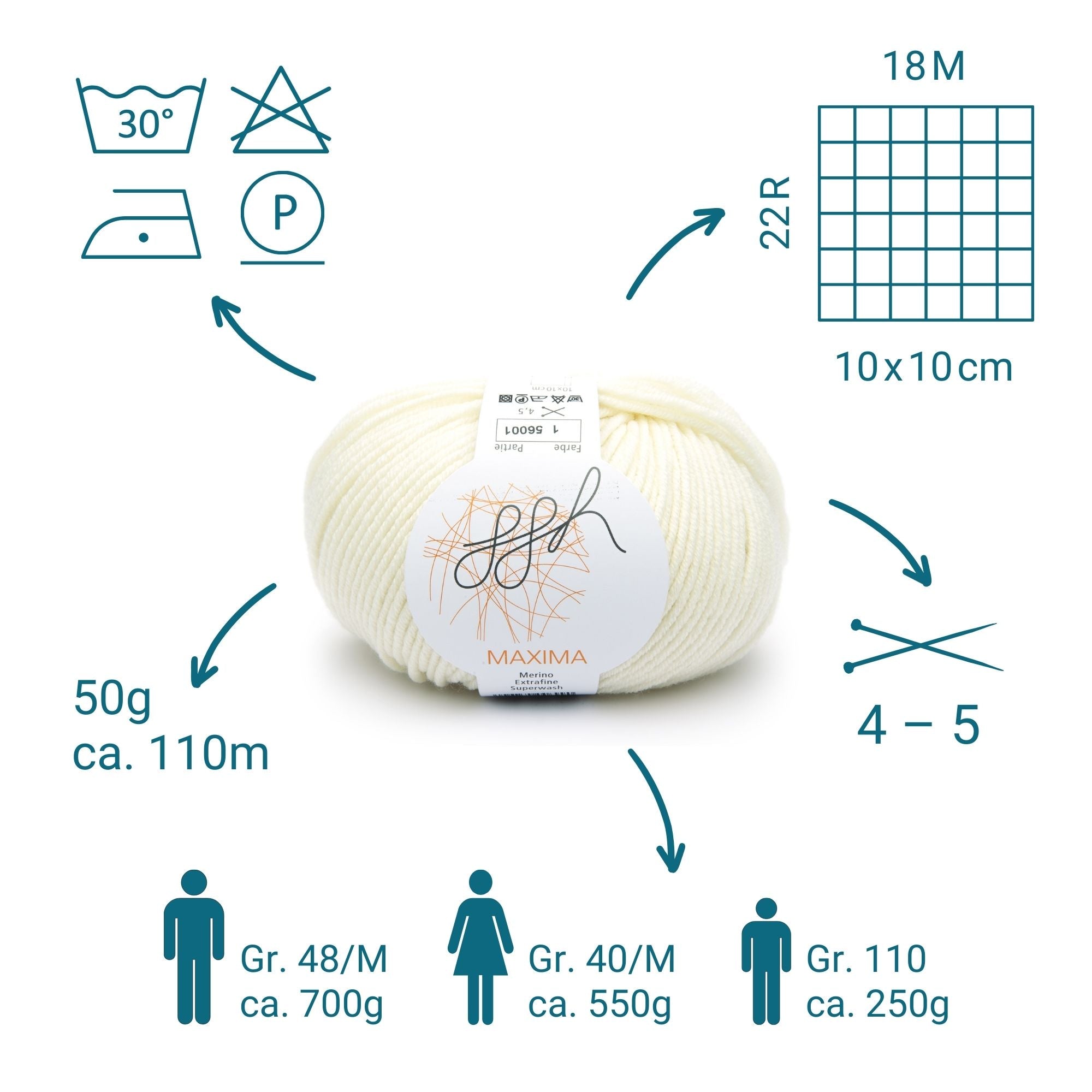 ggh Maxima | Merinowolle | 110m/50g | 001 - Wollweiß - Rebecca - Online.de