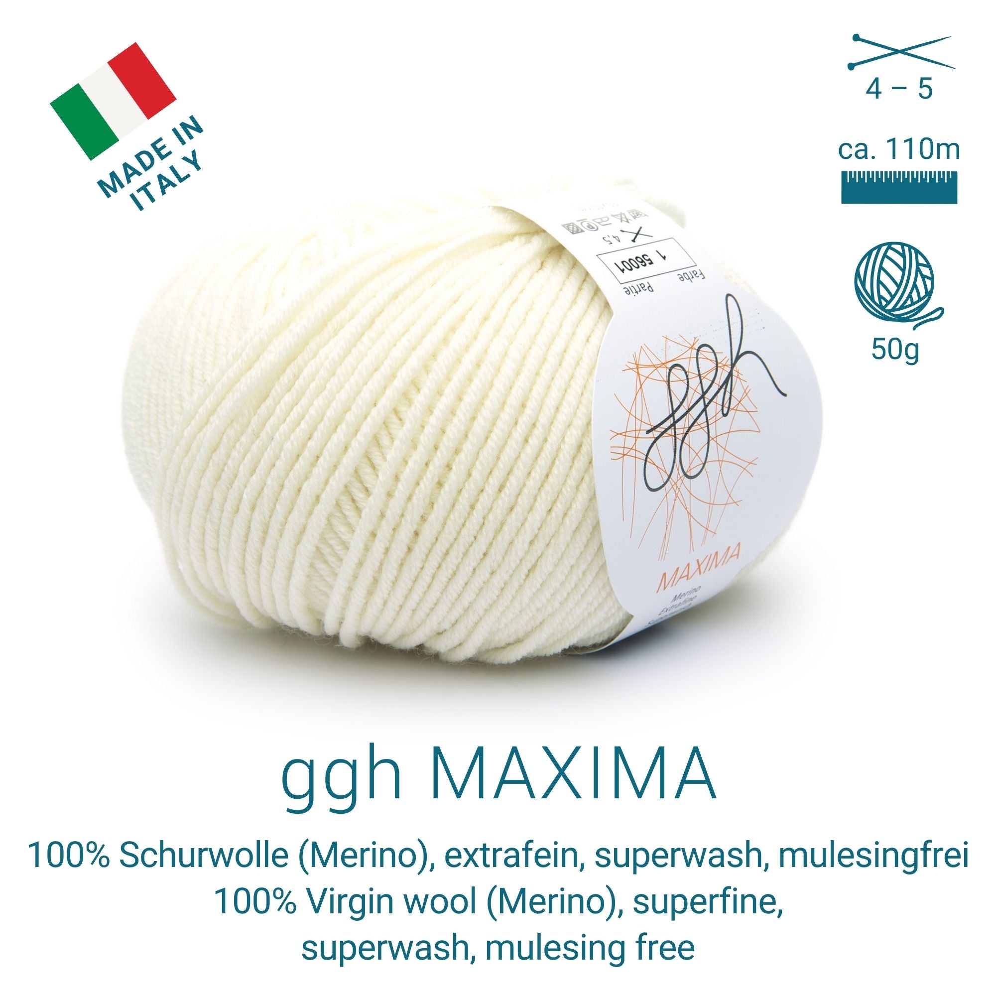 ggh Maxima | Merinowolle | 110m/50g | 001 - Wollweiß - Rebecca - Online.de