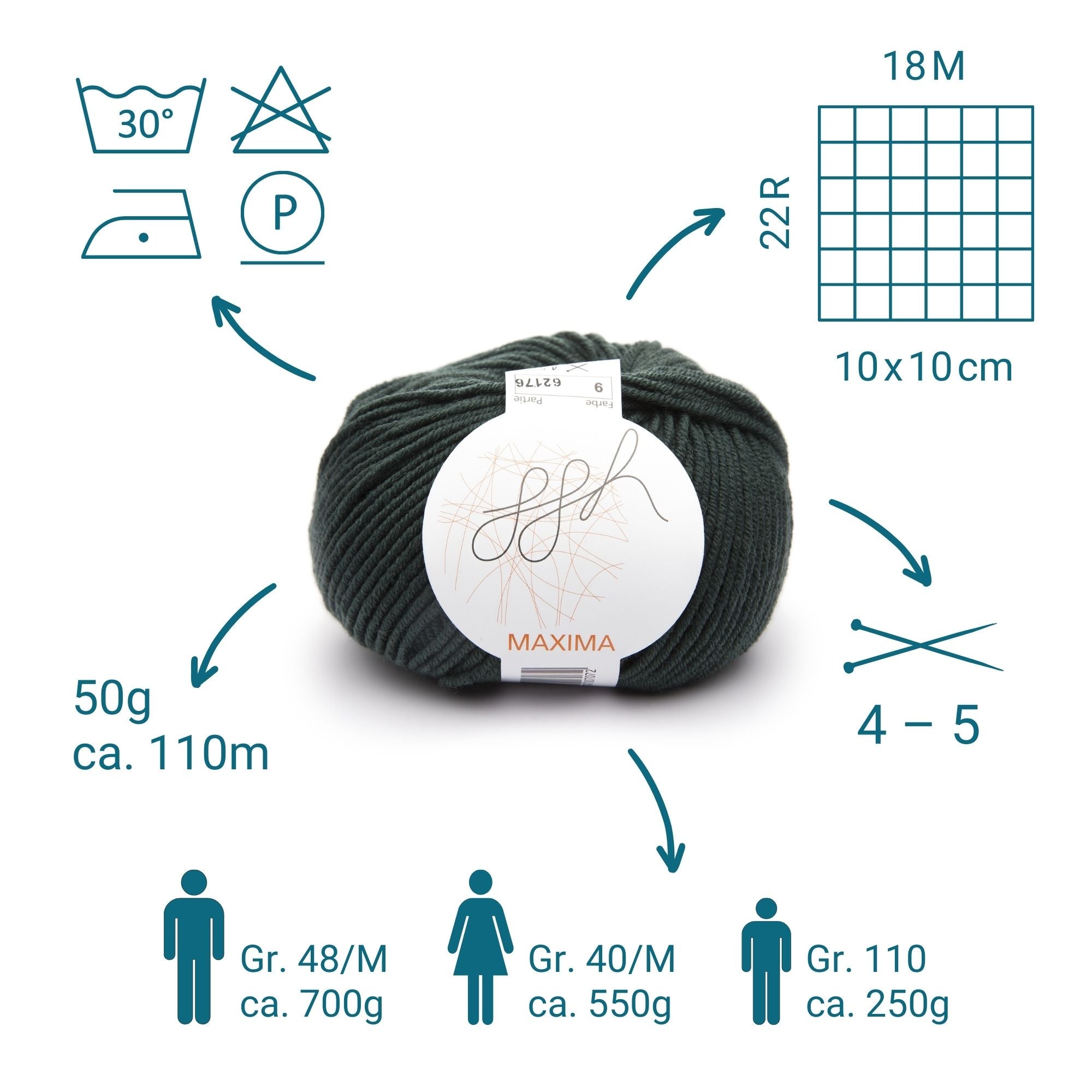 ggh Maxima | Merinowolle | 110m/50g | 009 - Grüner Schiefer - Rebecca - Online.de