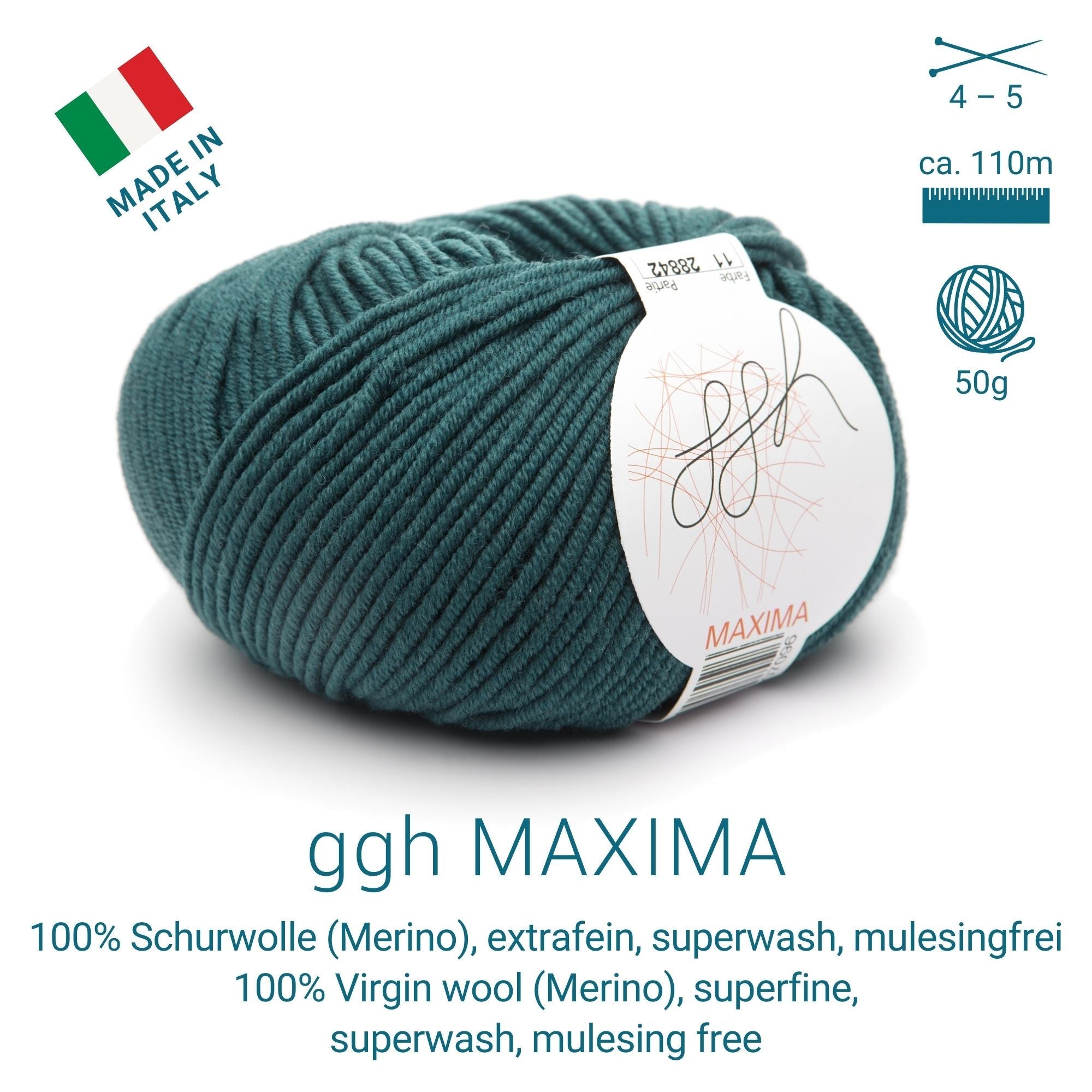 ggh Maxima | Merinowolle | 110m/50g | 011 - Tiefes Blaugrün - Rebecca - Online.de