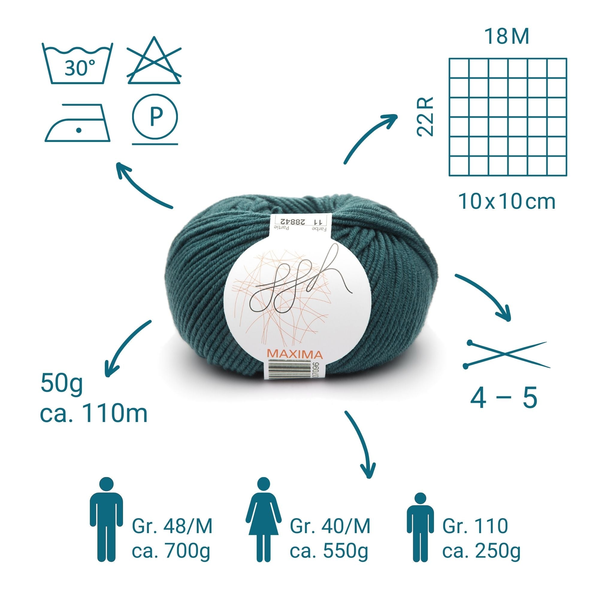ggh Maxima | Merinowolle | 110m/50g | 011 - Tiefes Blaugrün - Rebecca - Online.de
