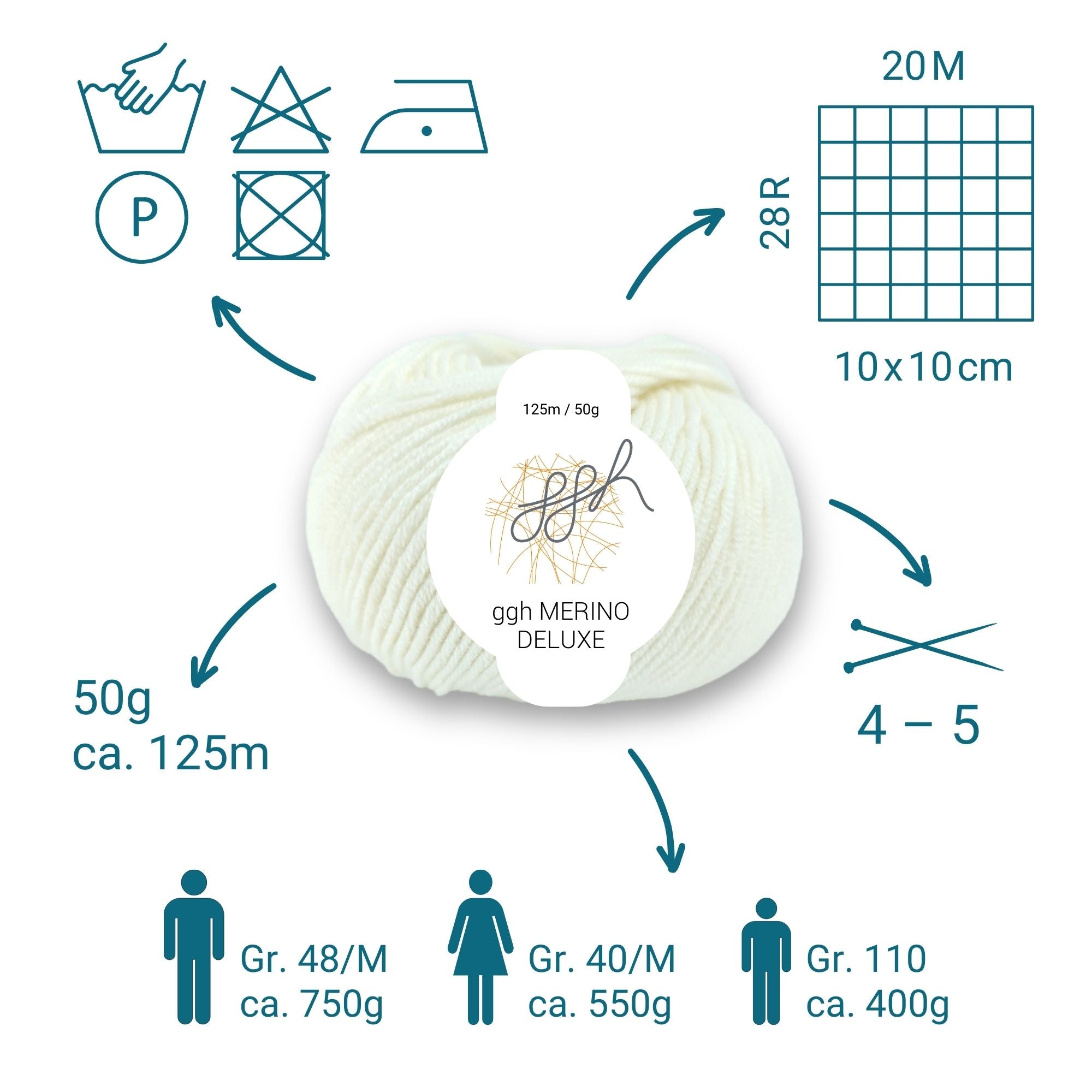 ggh Merino Deluxe - 300g Set (6x50g) - 003 - Wollweiß - Rebecca - Online.de