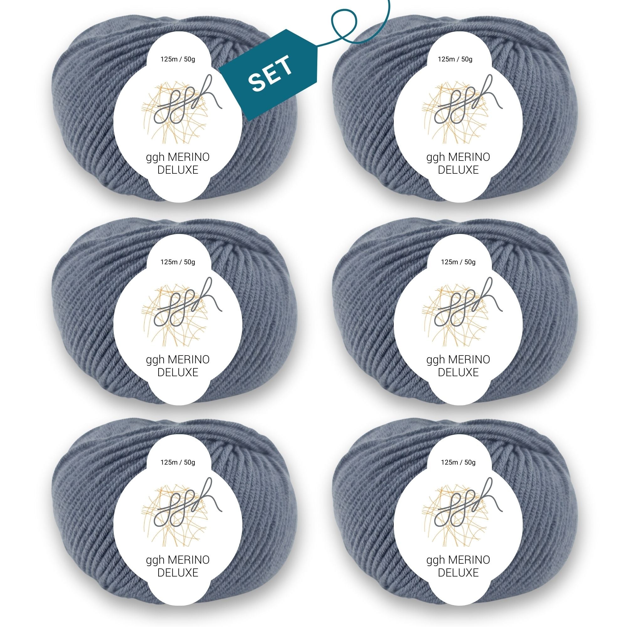 ggh Merino Deluxe - 300g Set (6x50g) - 004 - Mittelgrau - Rebecca - Online.de