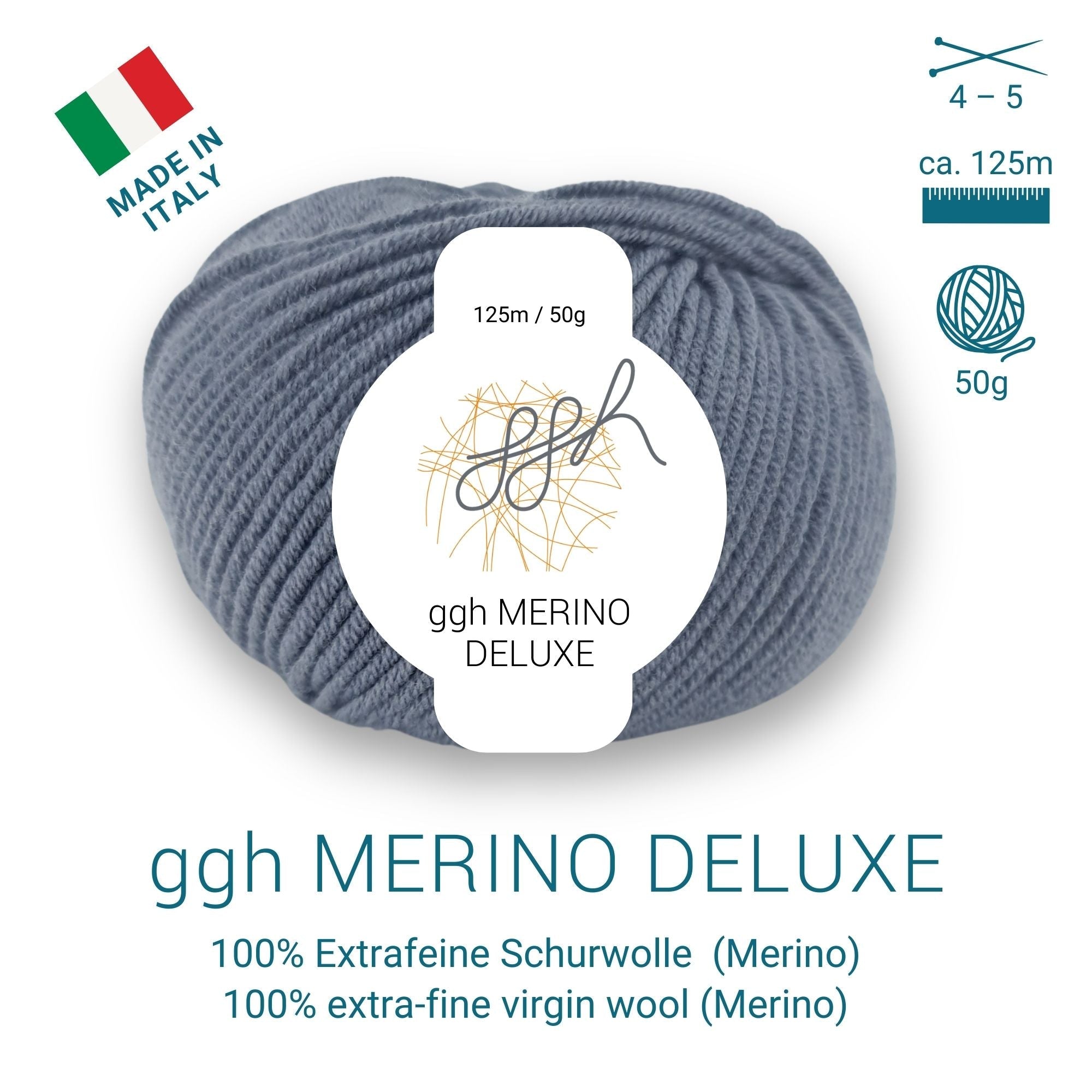 ggh Merino Deluxe - 300g Set (6x50g) - 004 - Mittelgrau - Rebecca - Online.de
